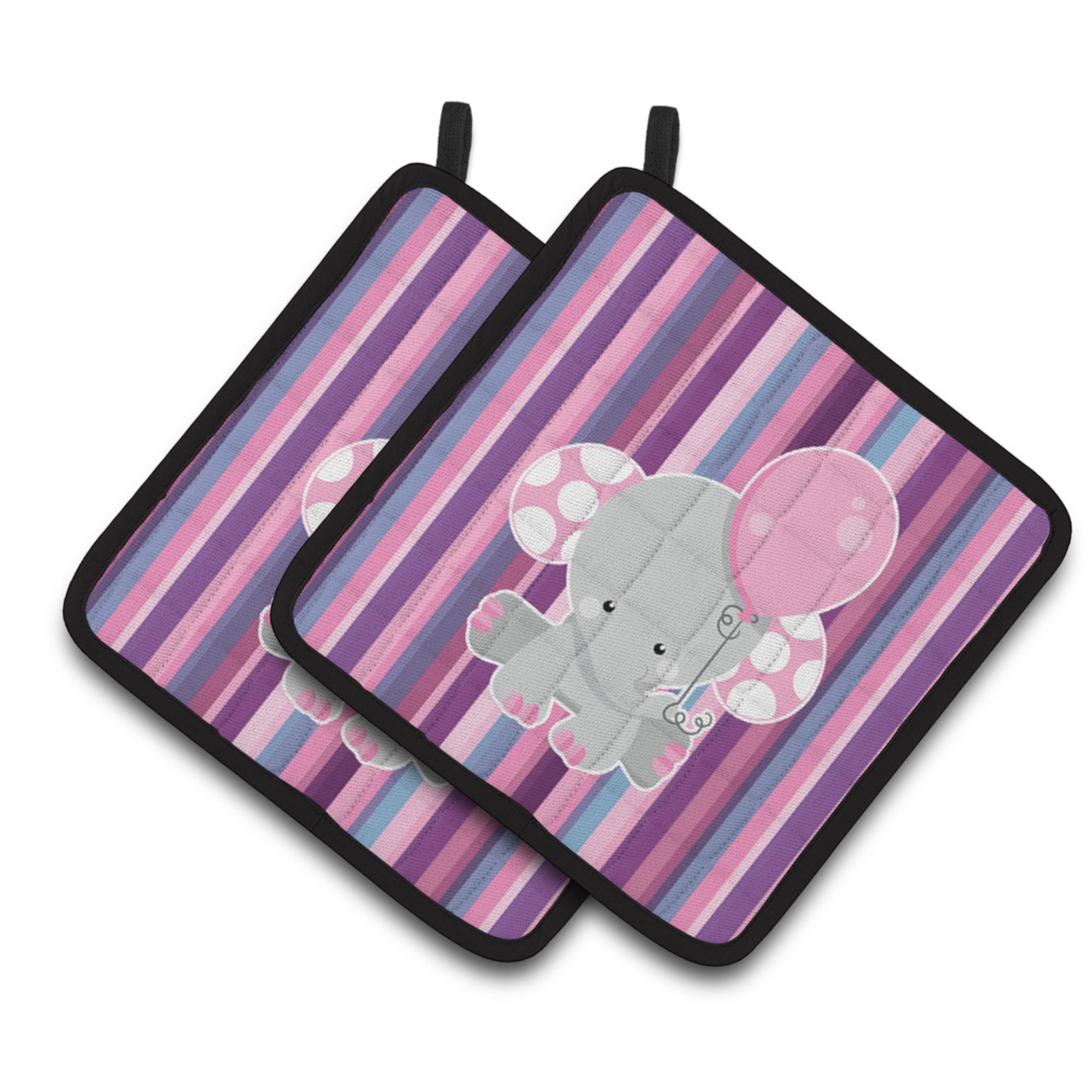 'Caroline'S Treasures Bb6954Pthd Elephant On Stripes Pair Of Pot Holders, 7.5 X 7.5'''', Multicolor''