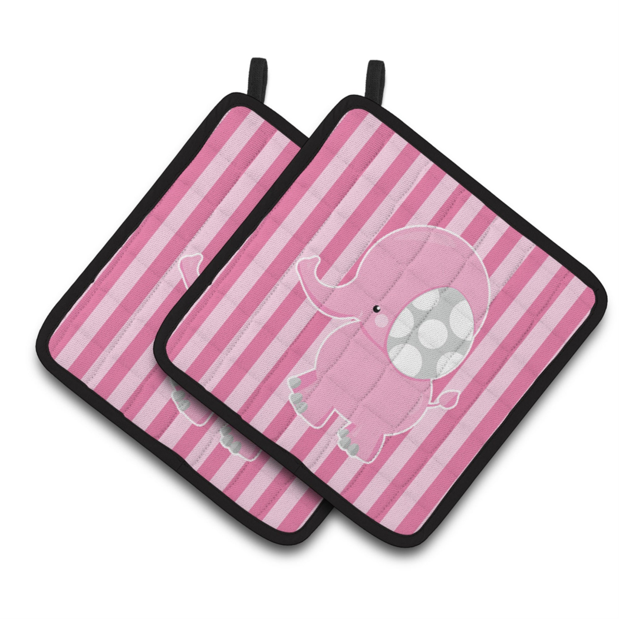 'Caroline'S Treasures Bb6955Pthd Elephant On Pink Stripes Pair Of Pot Holders, 7.5 X 7.5'''', Multicolor''