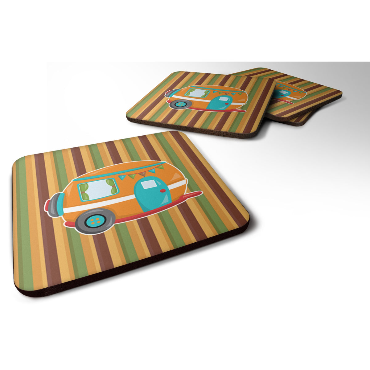 'Caroline'S Treasures Retro Camper Foam Coaster Set Of 4, 3.5, Multicolor''