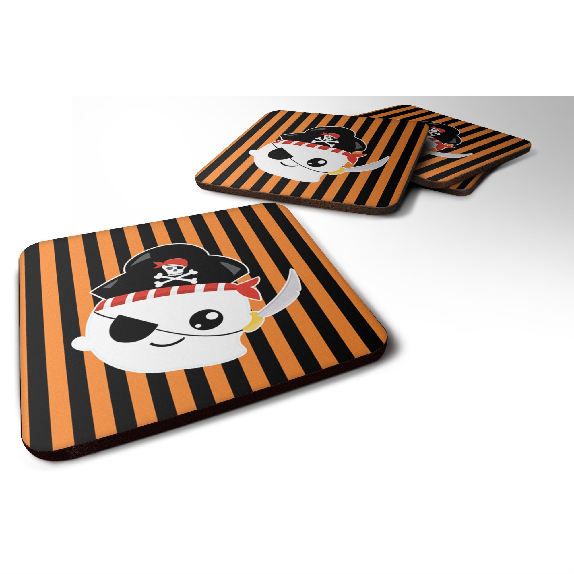 'Caroline'S Treasures Halloween Ghost Pirate Foam Coaster Set Of 4, 3.5, Multicolor''