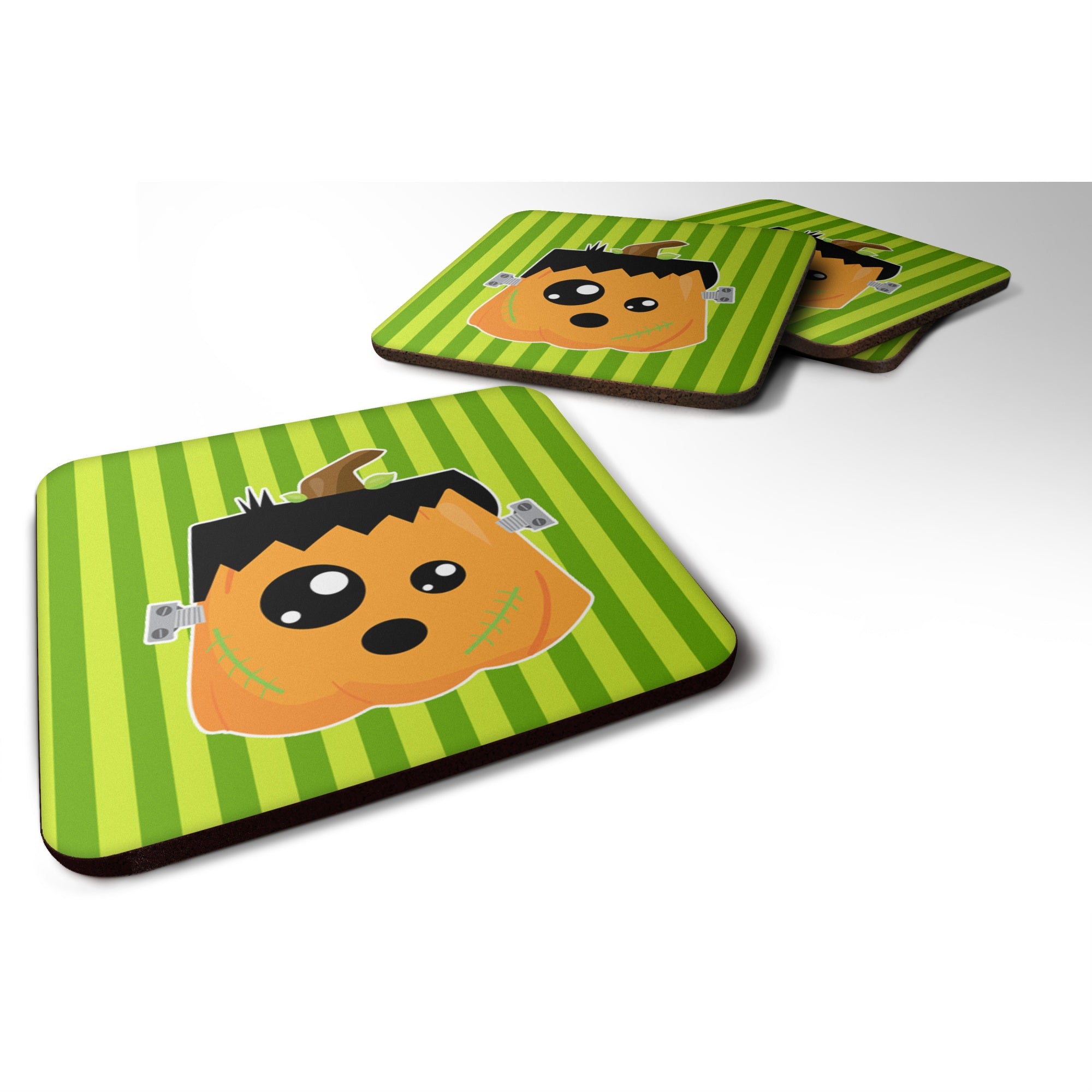 'Caroline'S Treasures Halloween Pumpkin Frankenstein Foam Coaster Set Of 4, 3.5, Multicolor''