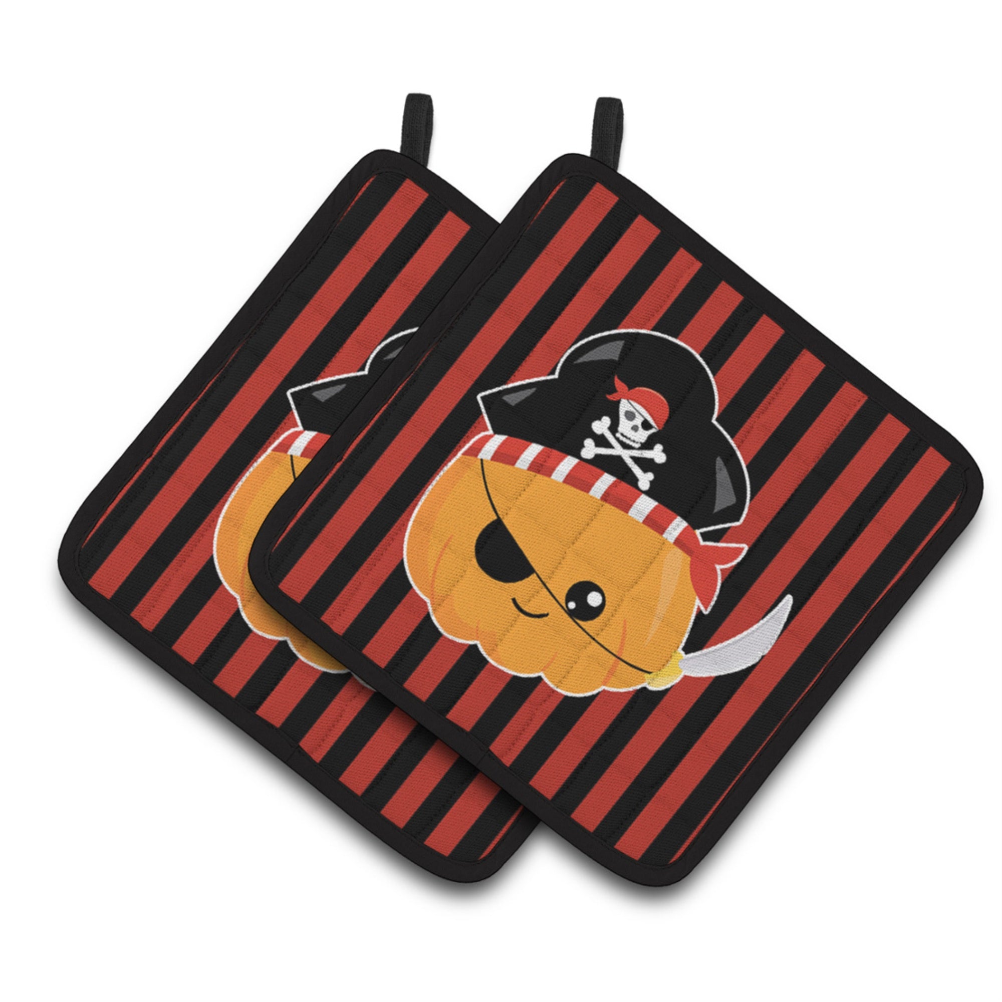 'Caroline'S Treasures Bb6962Pthd Halloween Pumpkin Pirate Pair Of Pot Holders, 7.5 X 7.5'''', Multicolor''