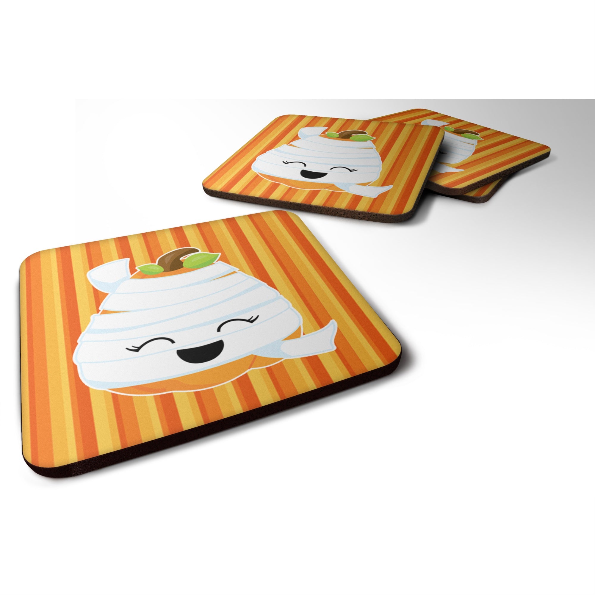 'Caroline'S Treasures Halloween Pumpkin Mummy Foam Coaster Set Of 4, 3.5, Multicolor''