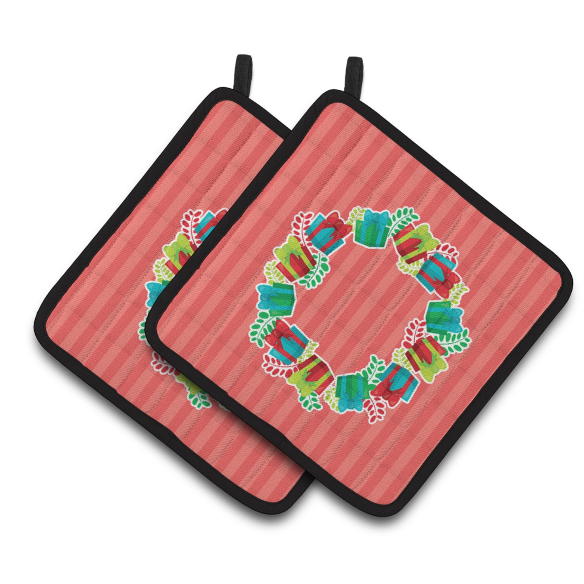 'Caroline'S Treasures Bb6976Pthd Christmas Wreath Presents Pair Of Pot Holders, 7.5 X 7.5'''', Multicolor''