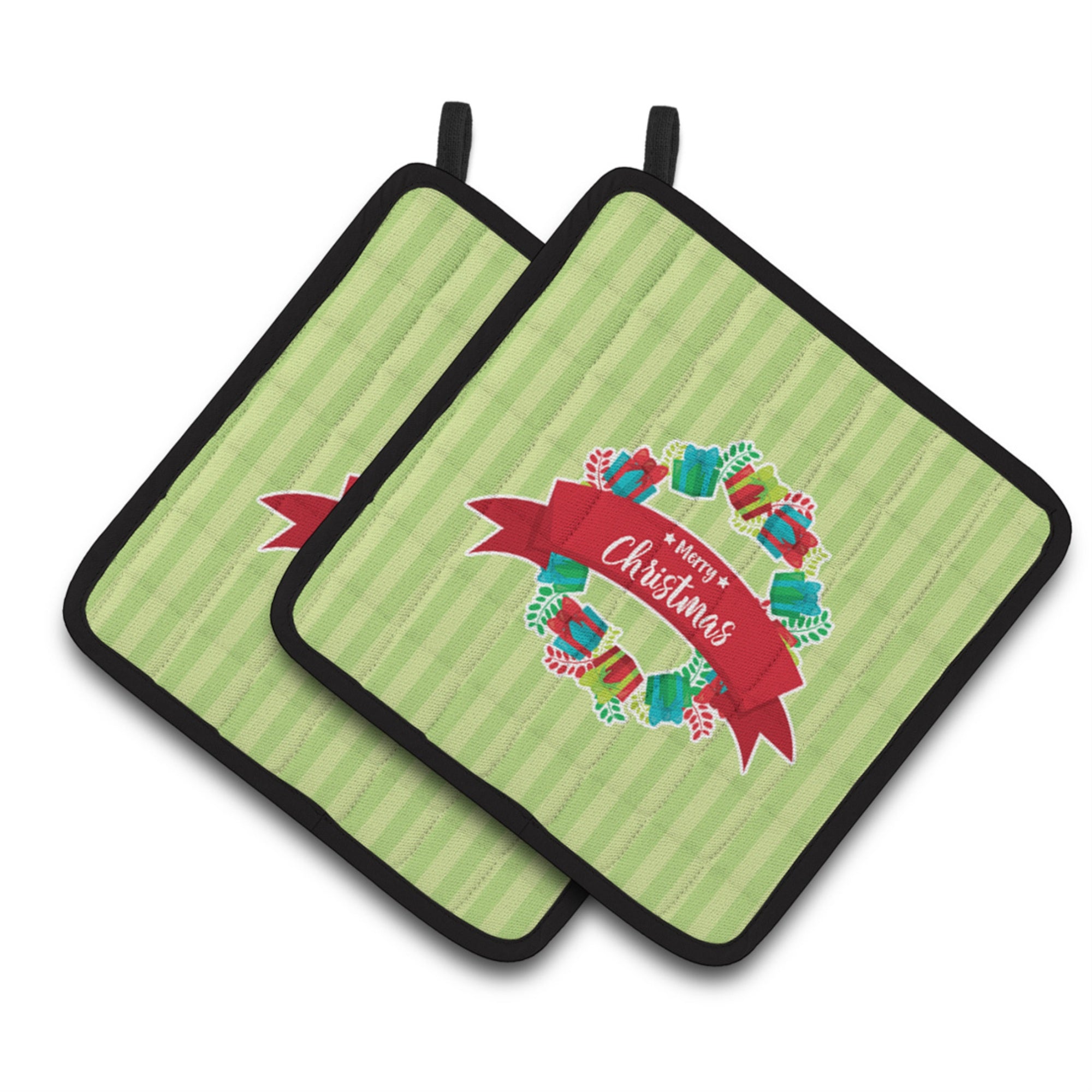 'Caroline'S Treasures Christmas Wreath Presents Green Pair Of Pot Holders, 7.5 X 7.5, Multicolor''
