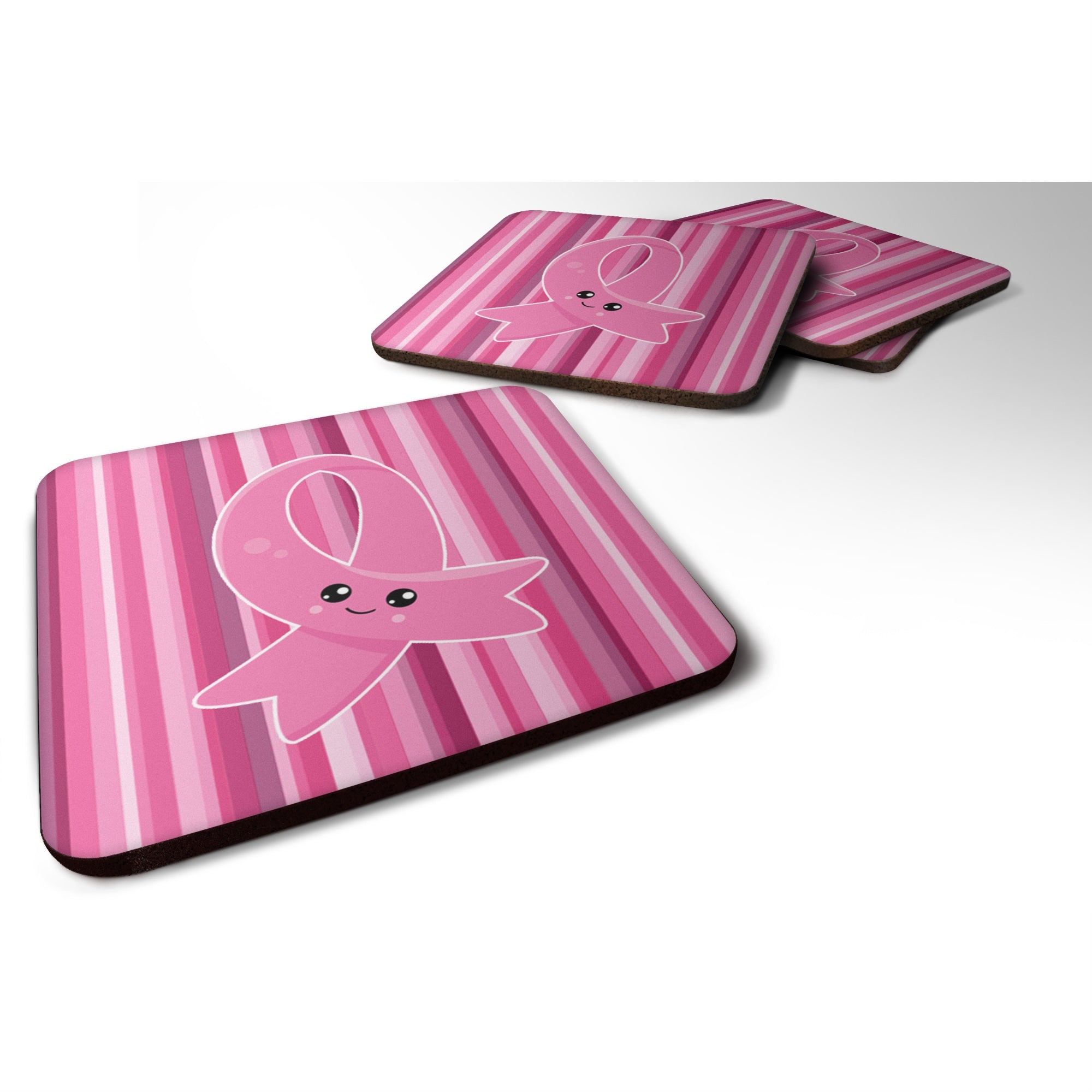 'Caroline'S Treasures Breast Cancer Awareness Ribbon Face Foam Coaster Set Of 4, 3.5, Multicolor''