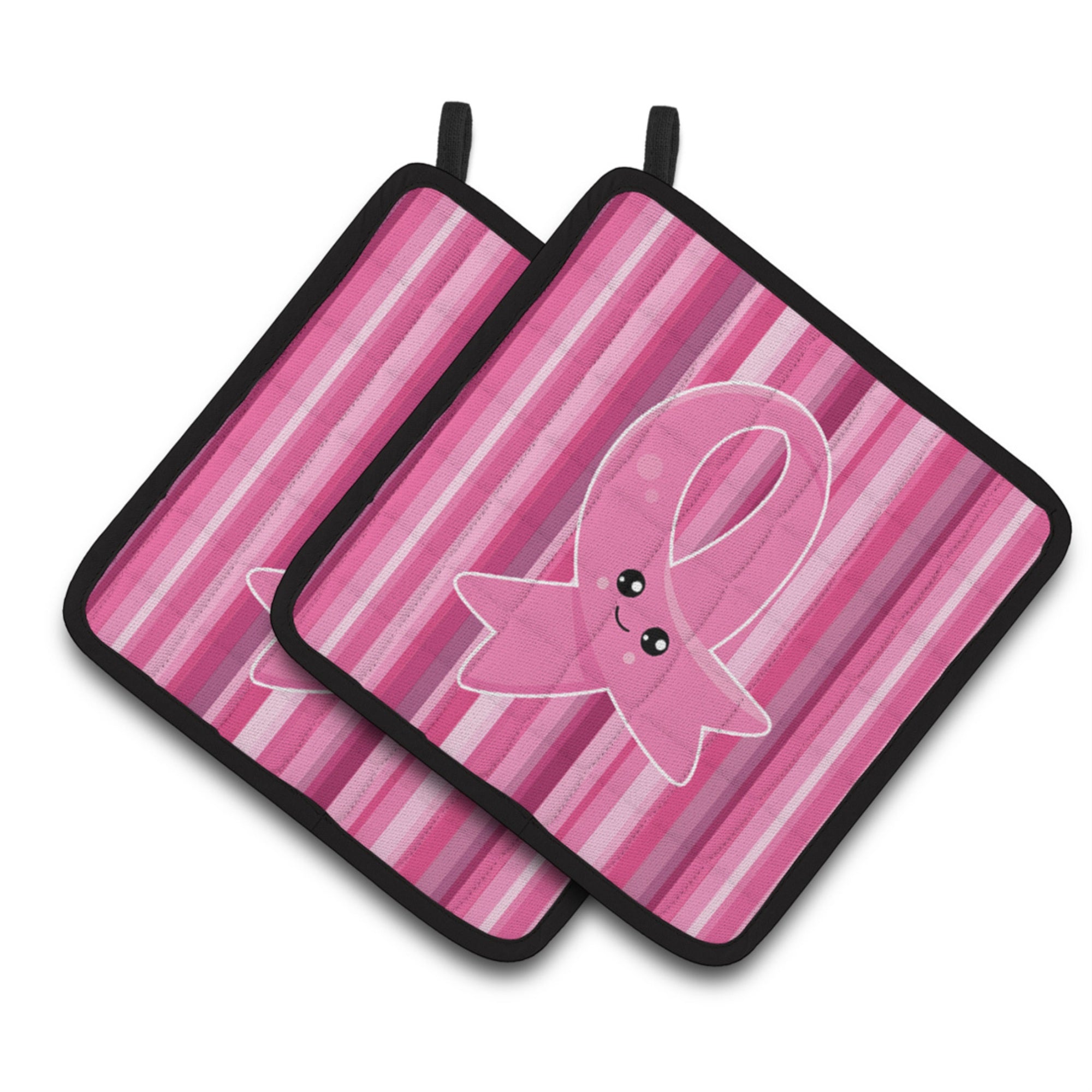'Caroline'S Treasures Bb6978Pthd Breast Cancer Awareness Ribbon Face Pair Of Pot Holders, 7.5 X 7.5'''', Multicolor''