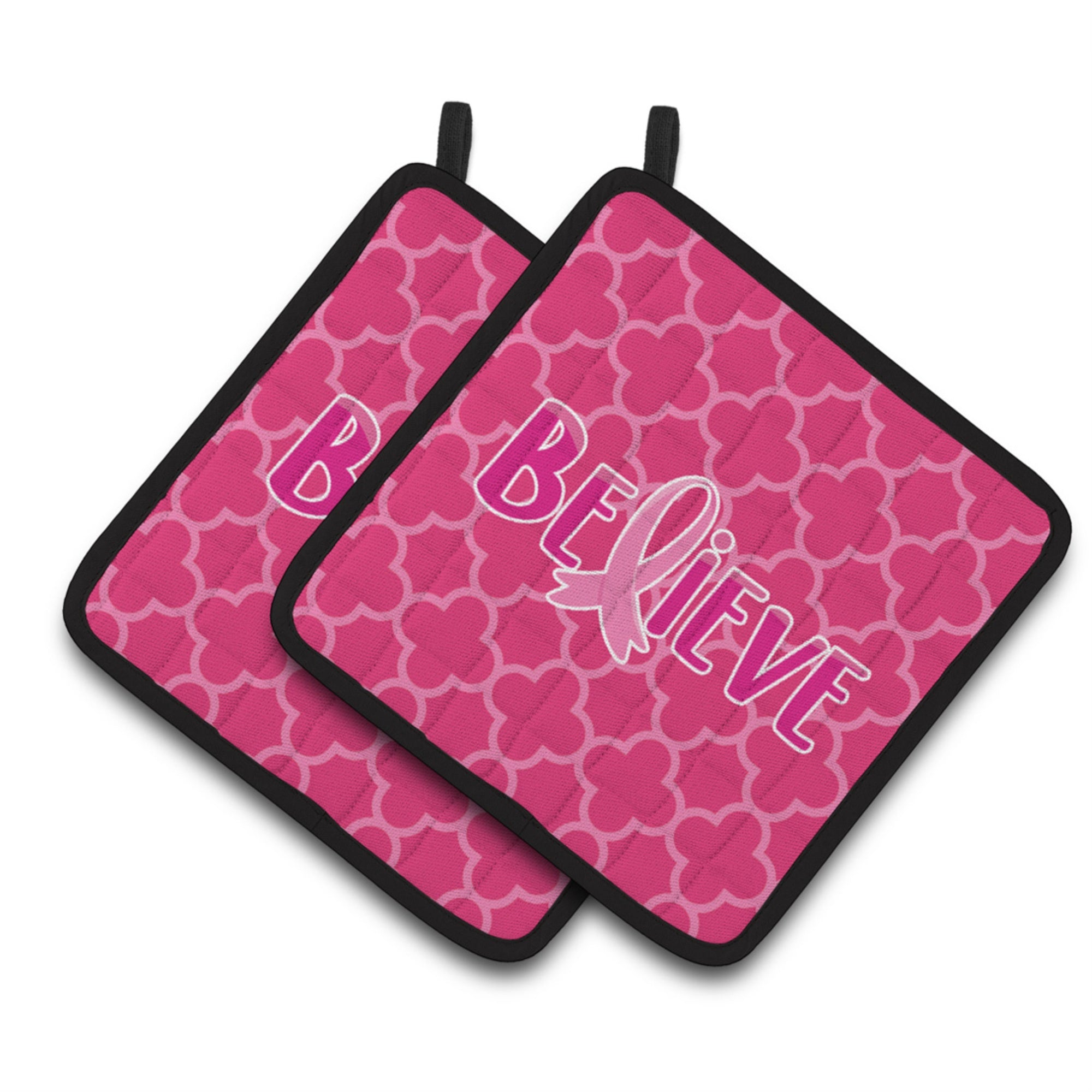 'Caroline'S Treasures Bb6980Pthd Breast Cancer Awareness Ribbon Believe Pair Of Pot Holders, 7.5 X 7.5'''', Multicolor''