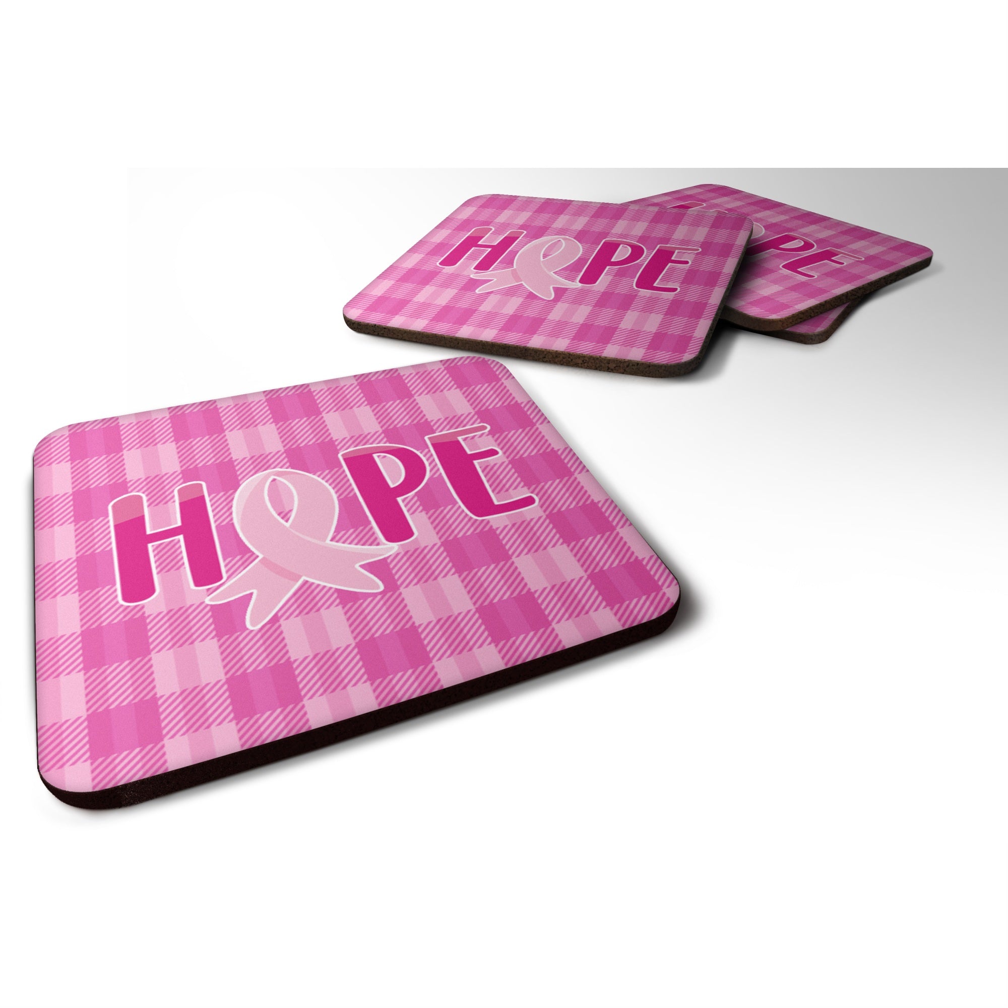 'Caroline'S Treasures Breast Cancer Awareness Ribbon Hope Foam Coaster Set Of 4, 3.5, Multicolor''