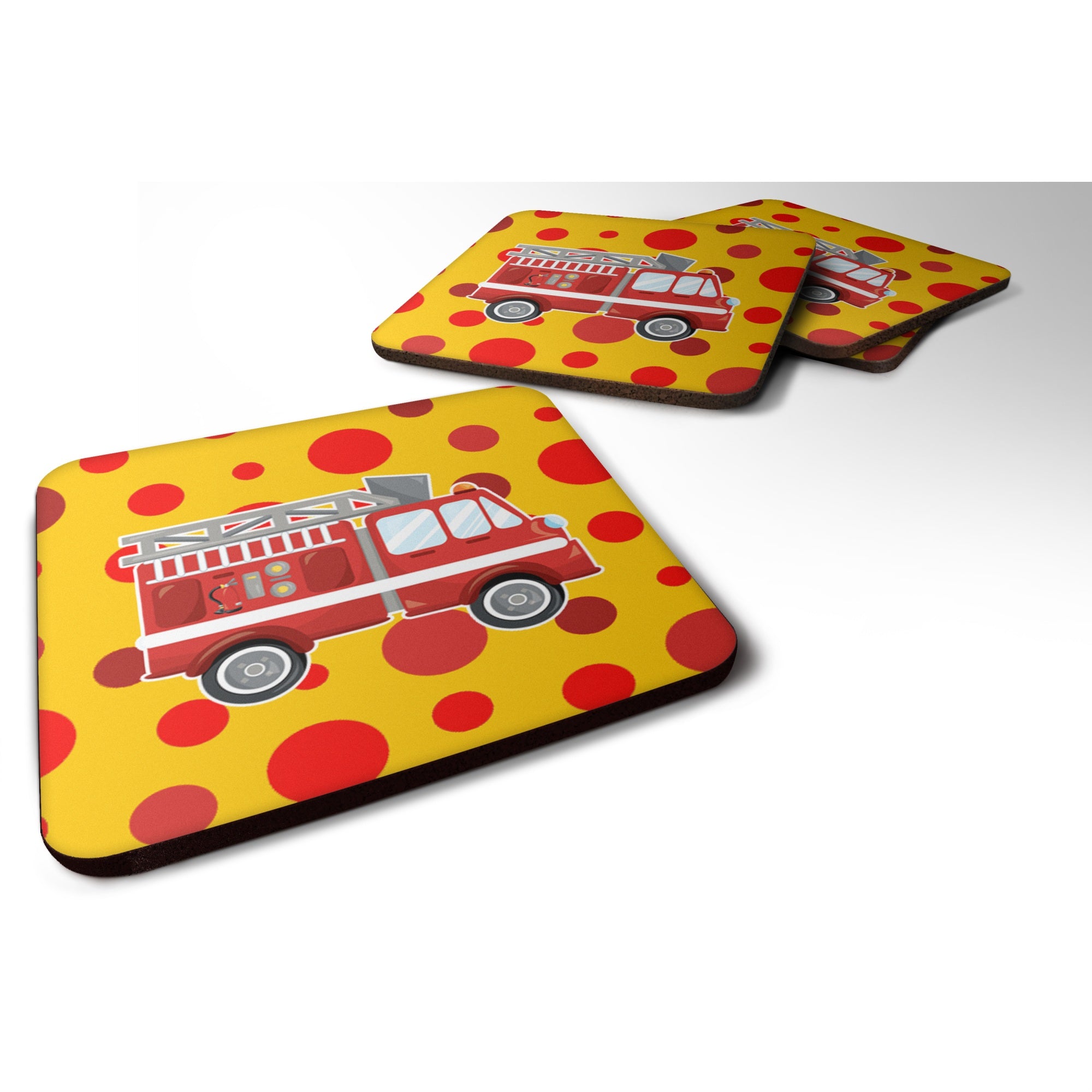 'Caroline'S Treasures Fireman'S Firetruck Foam Coaster Set Of 4, 3.5, Multicolor''