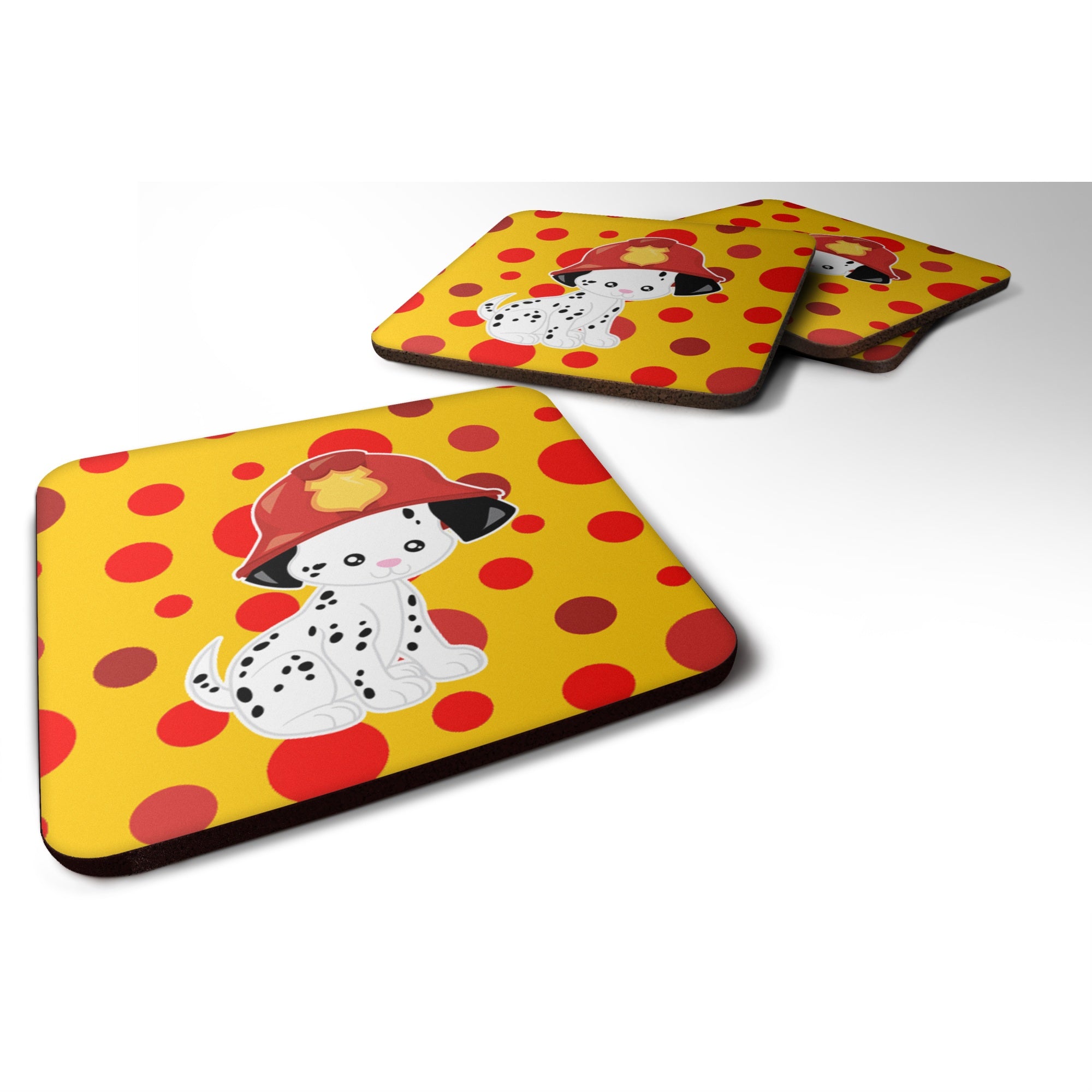 'Caroline'S Treasures Fireman Dalmatian Puppy Foam Coaster Set Of 4, 3.5, Multicolor''