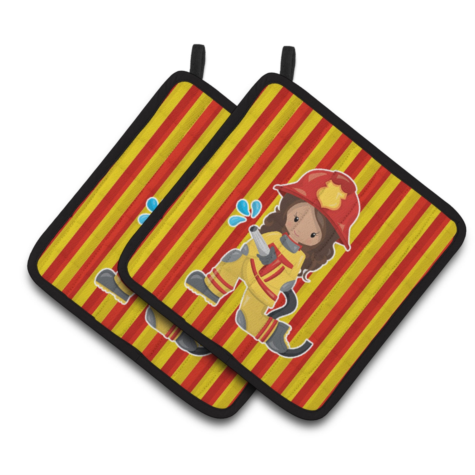 'Caroline'S Treasures Bb7001Pthd Fireman Girl Pair Of Pot Holders, 7.5 X 7.5'''', Multicolor''