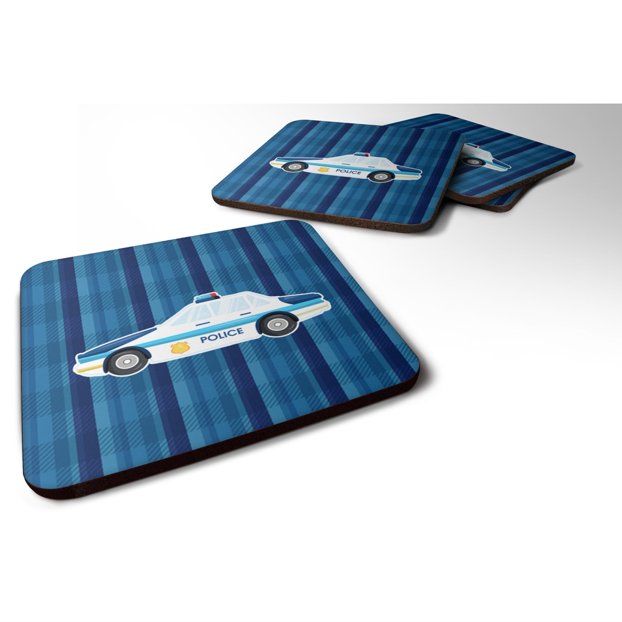 'Caroline'S Treasures Police Car Foam Coaster Set Of 4, 3.5, Multicolor''