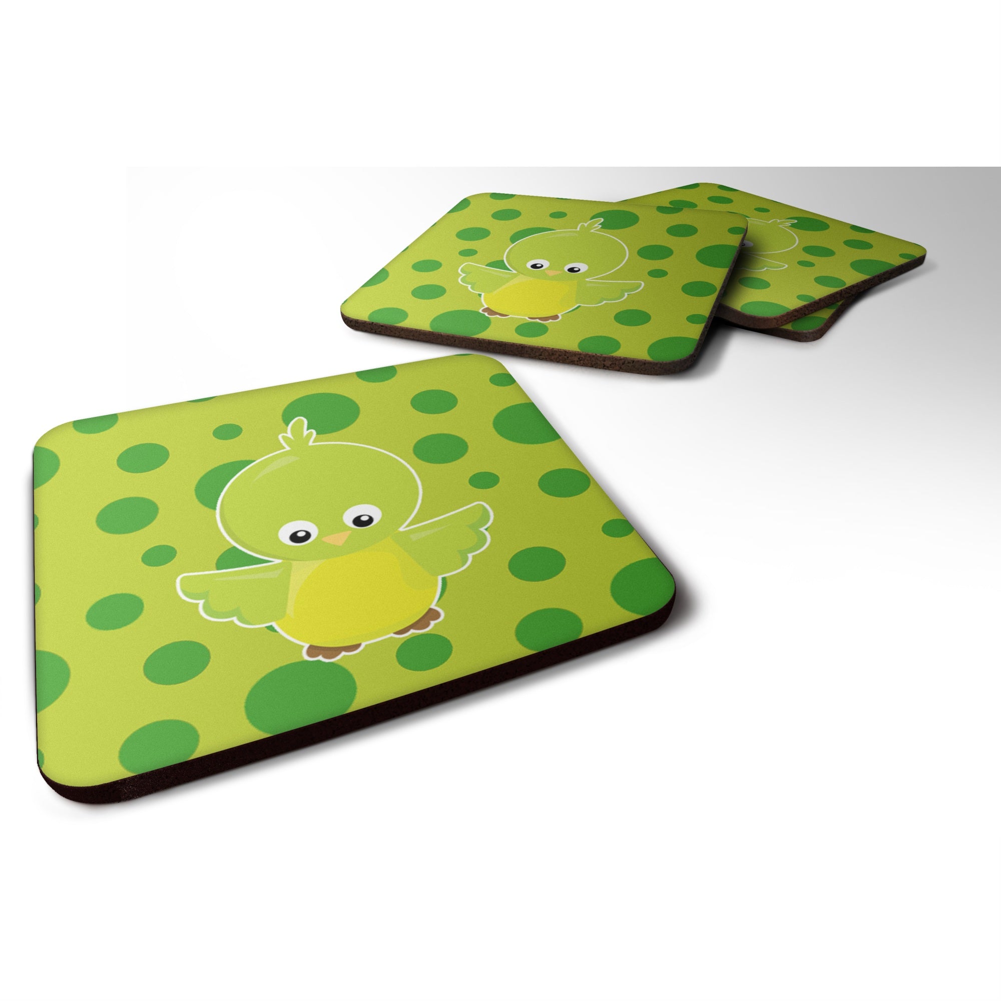 'Caroline'S Treasures Bird On Green Polkadots Foam Coaster Set Of 4, 3.5, Multicolor''