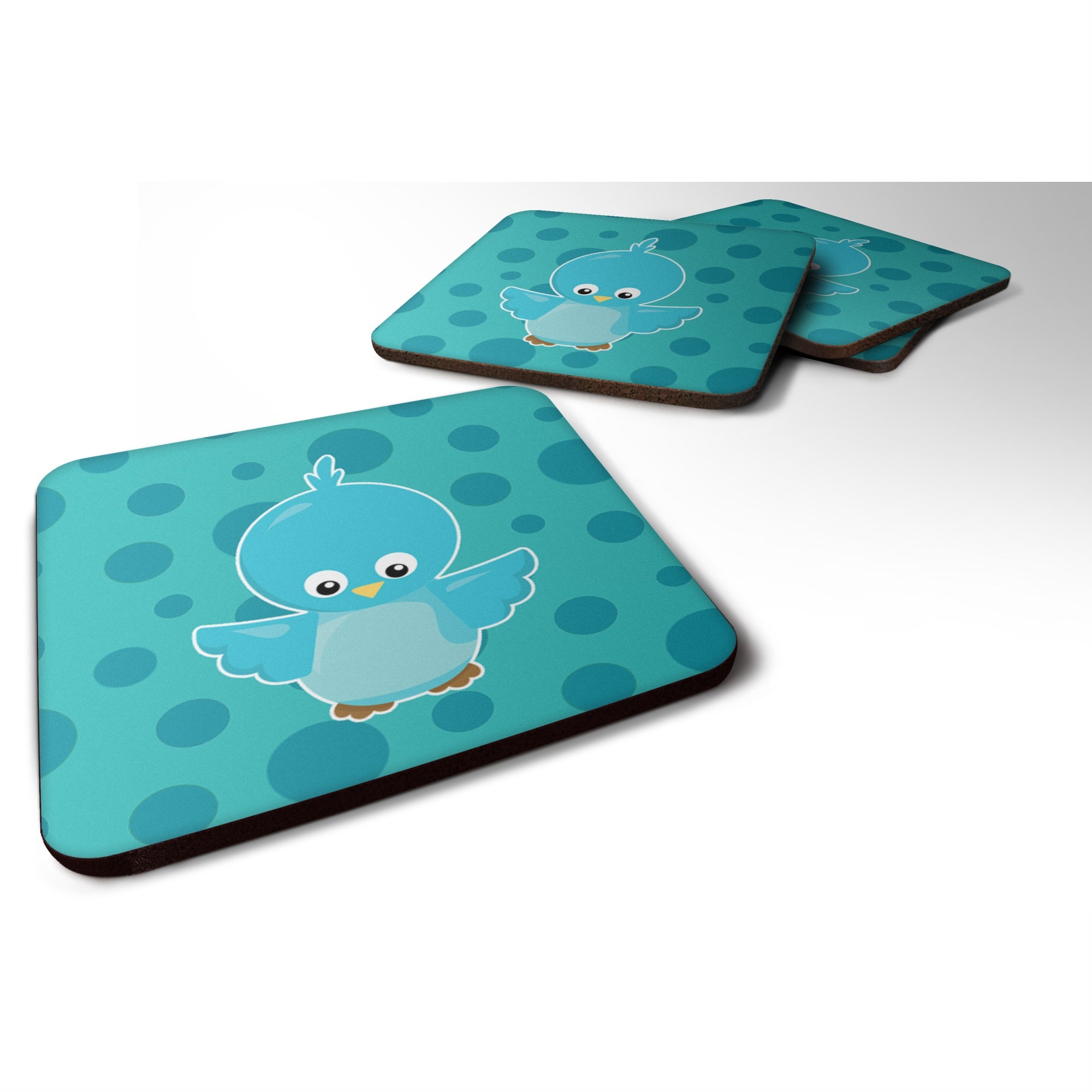'Caroline'S Treasures Bird On Blue Polkadots Foam Coaster Set Of 4, 3.5, Multicolor''