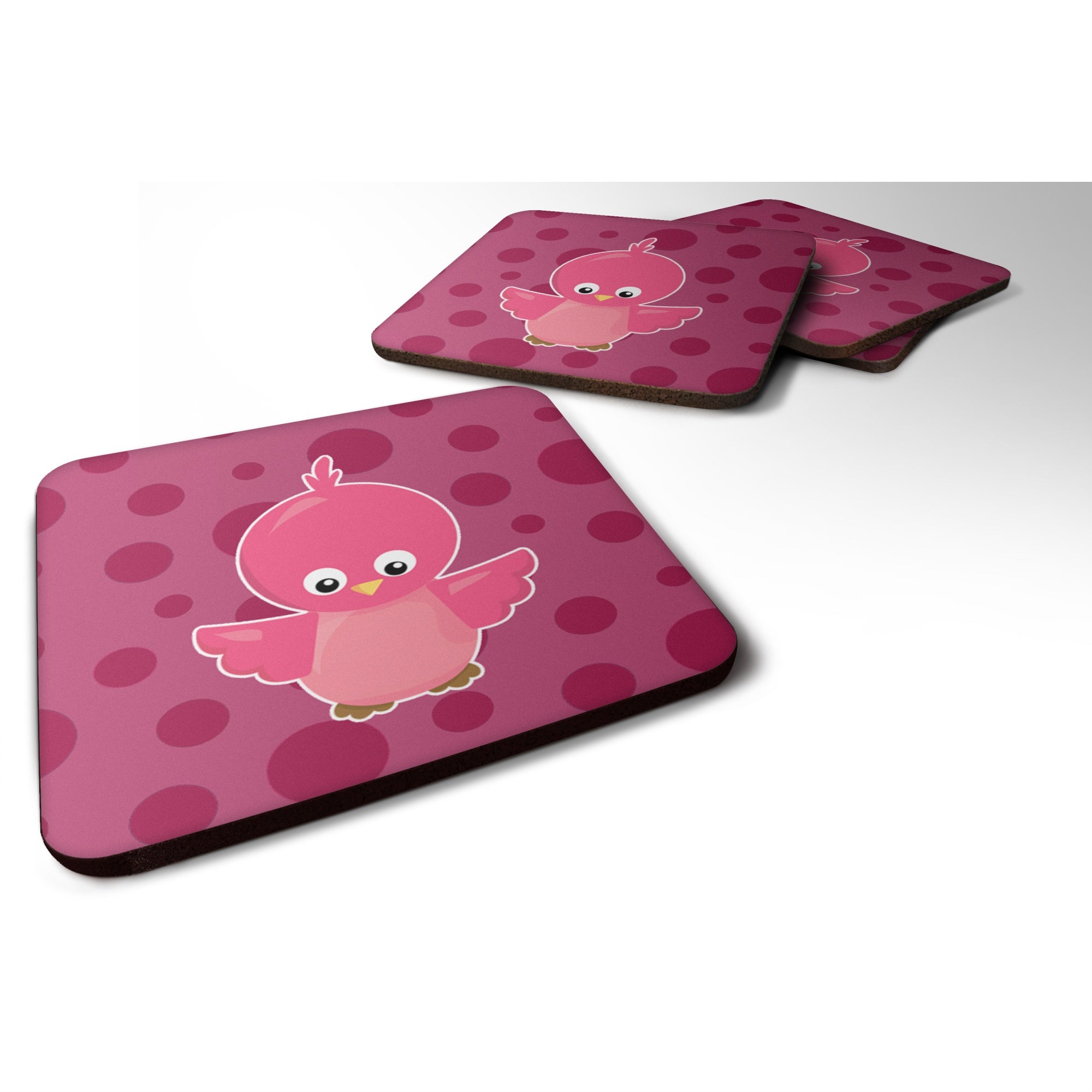 'Caroline'S Treasures Bird On Pink Polkadots Foam Coaster Set Of 4, 3.5, Multicolor''
