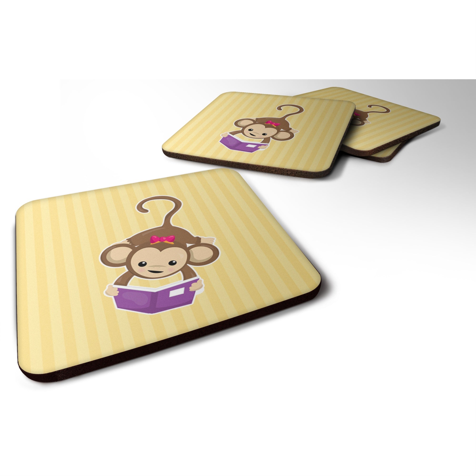 'Caroline'S Treasures Monkey Reading Foam Coaster Set Of 4, 3.5, Multicolor''