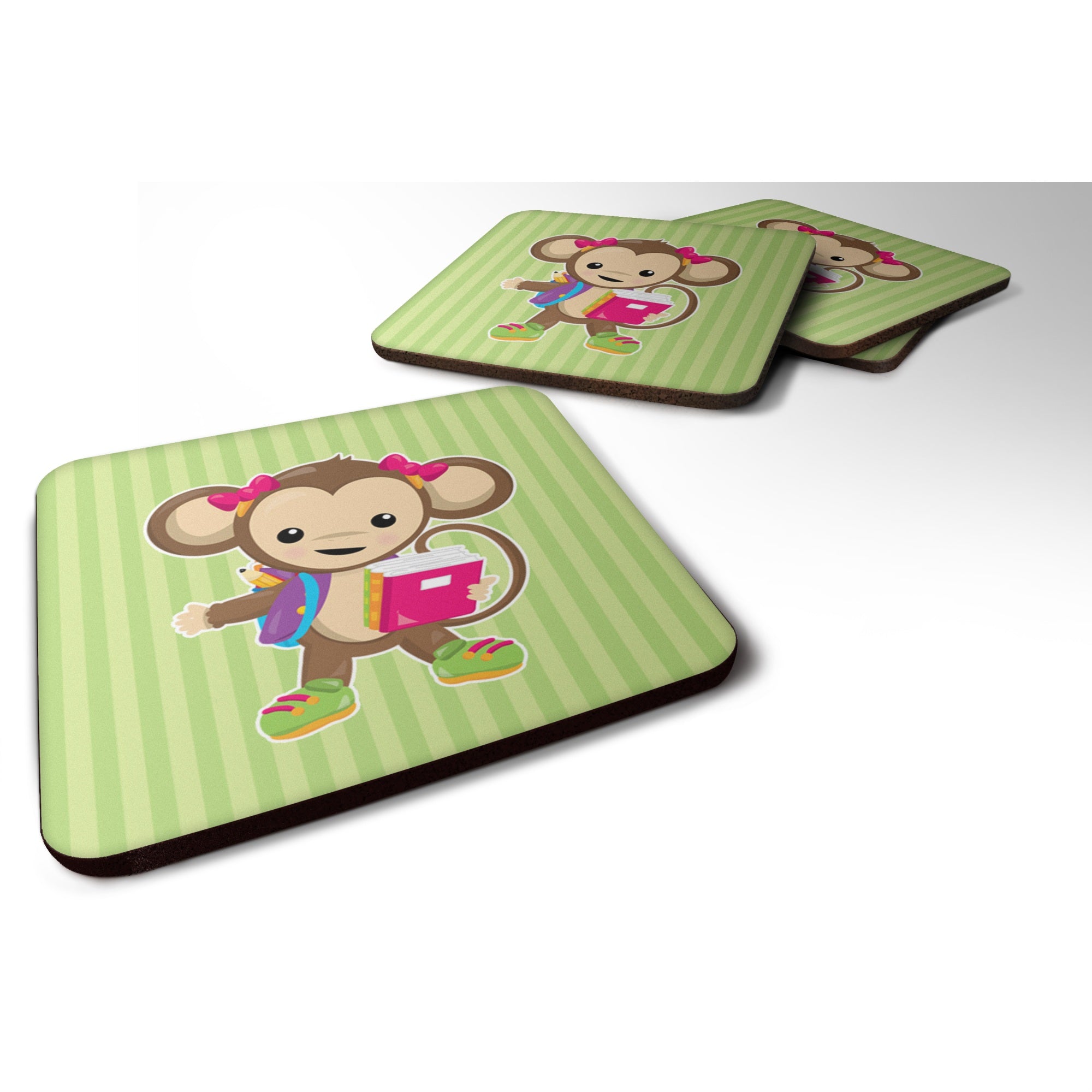 'Caroline'S Treasures Monkey Going To School Foam Coaster Set Of 4, 3.5, Multicolor''