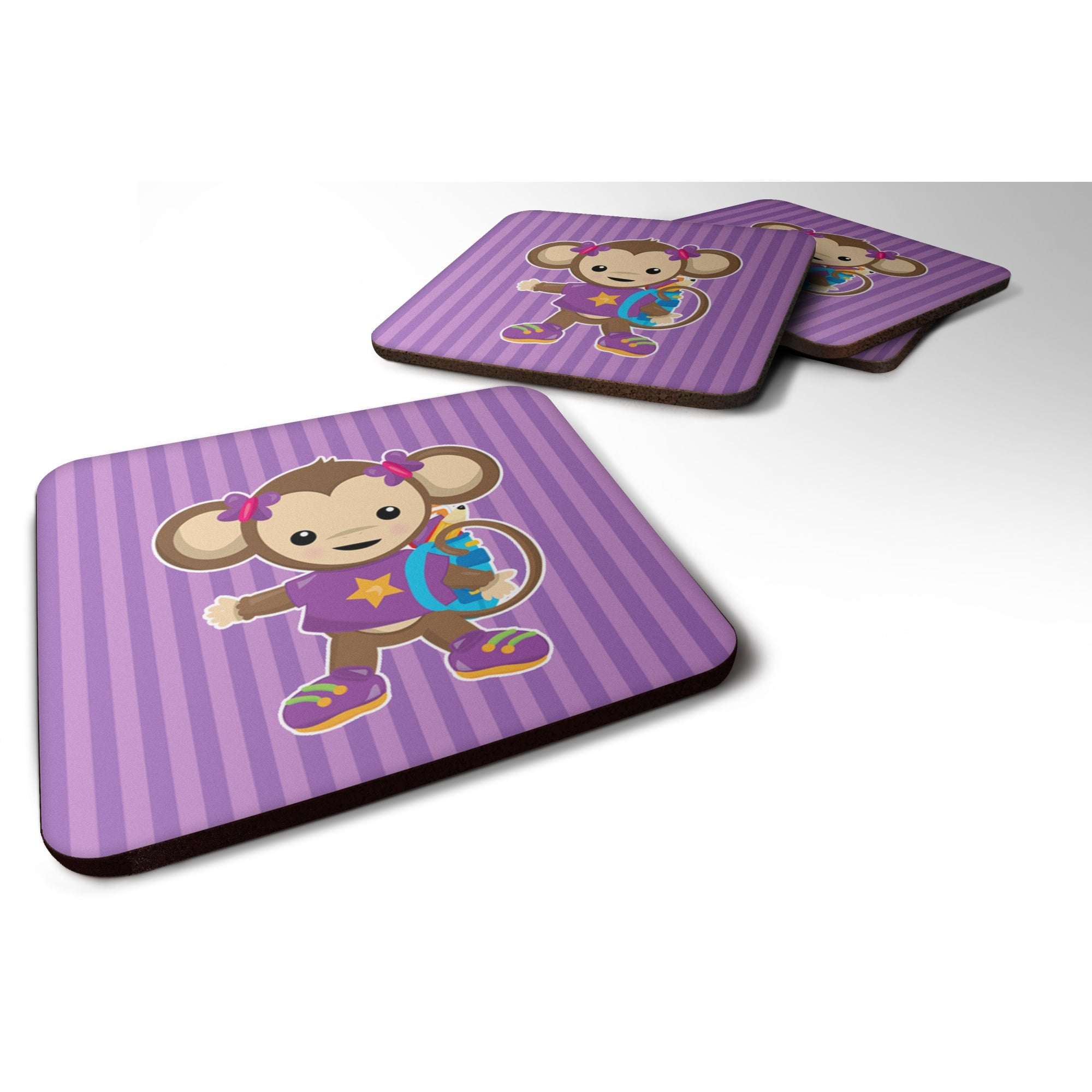 'Caroline'S Treasures Monkey With Backpack Foam Coaster Set Of 4, 3.5, Multicolor''