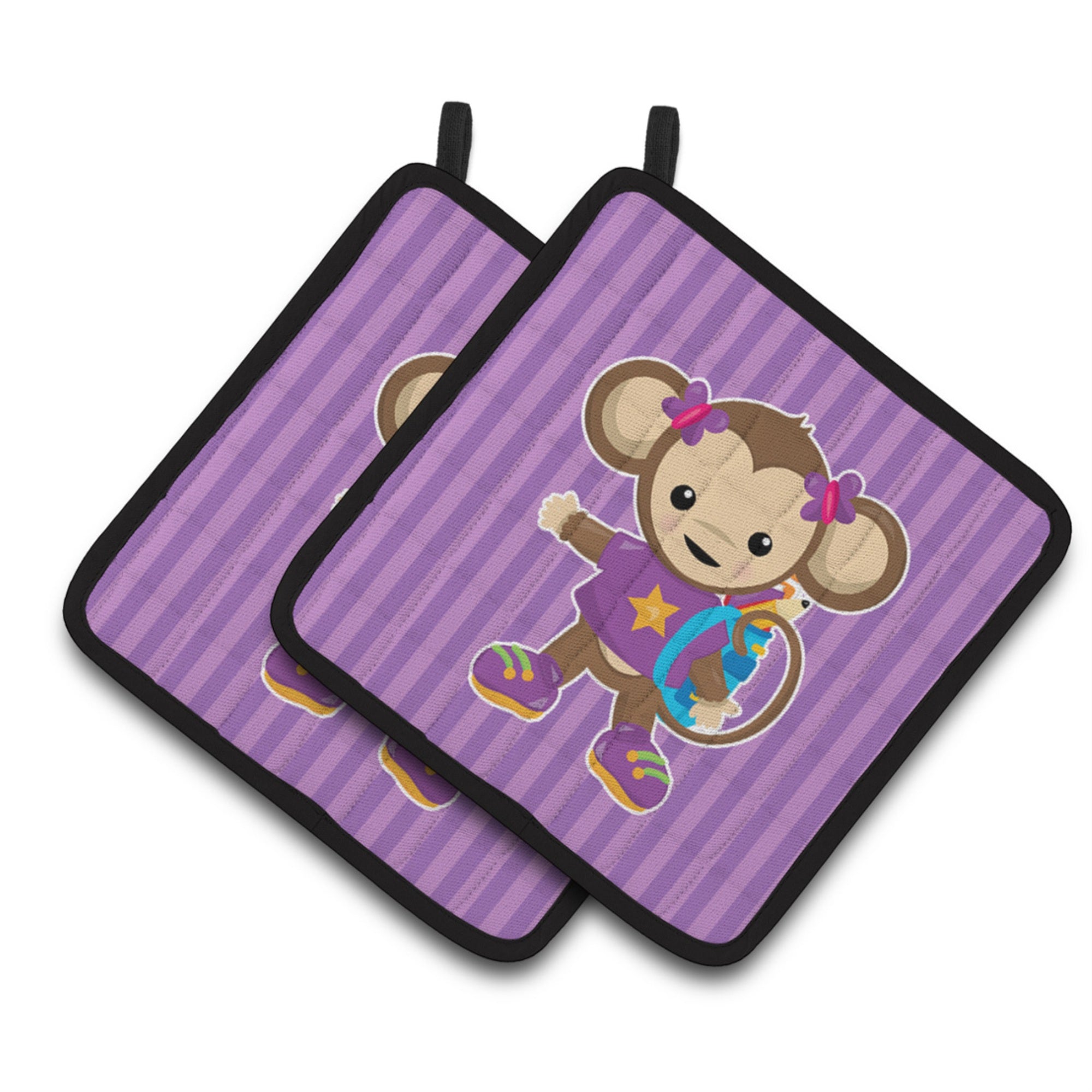 'Caroline'S Treasures Monkey With Backpack Pair Of Pot Holders, 7.5 X 7.5, Multicolor''