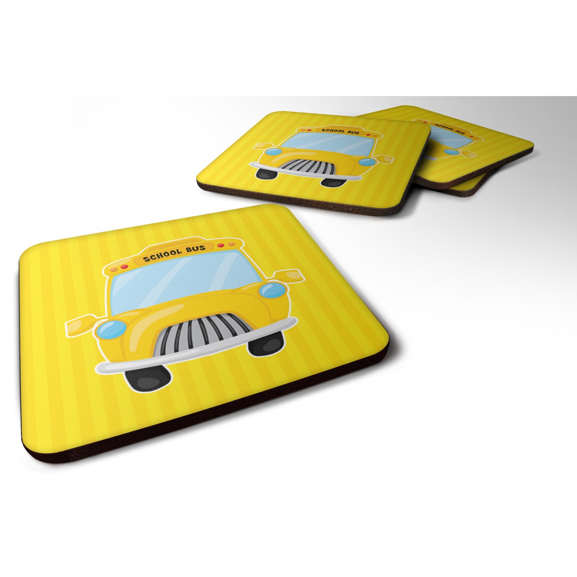 'Caroline'S Treasures School Bus Foam Coaster Set Of 4, 3.5, Multicolor''