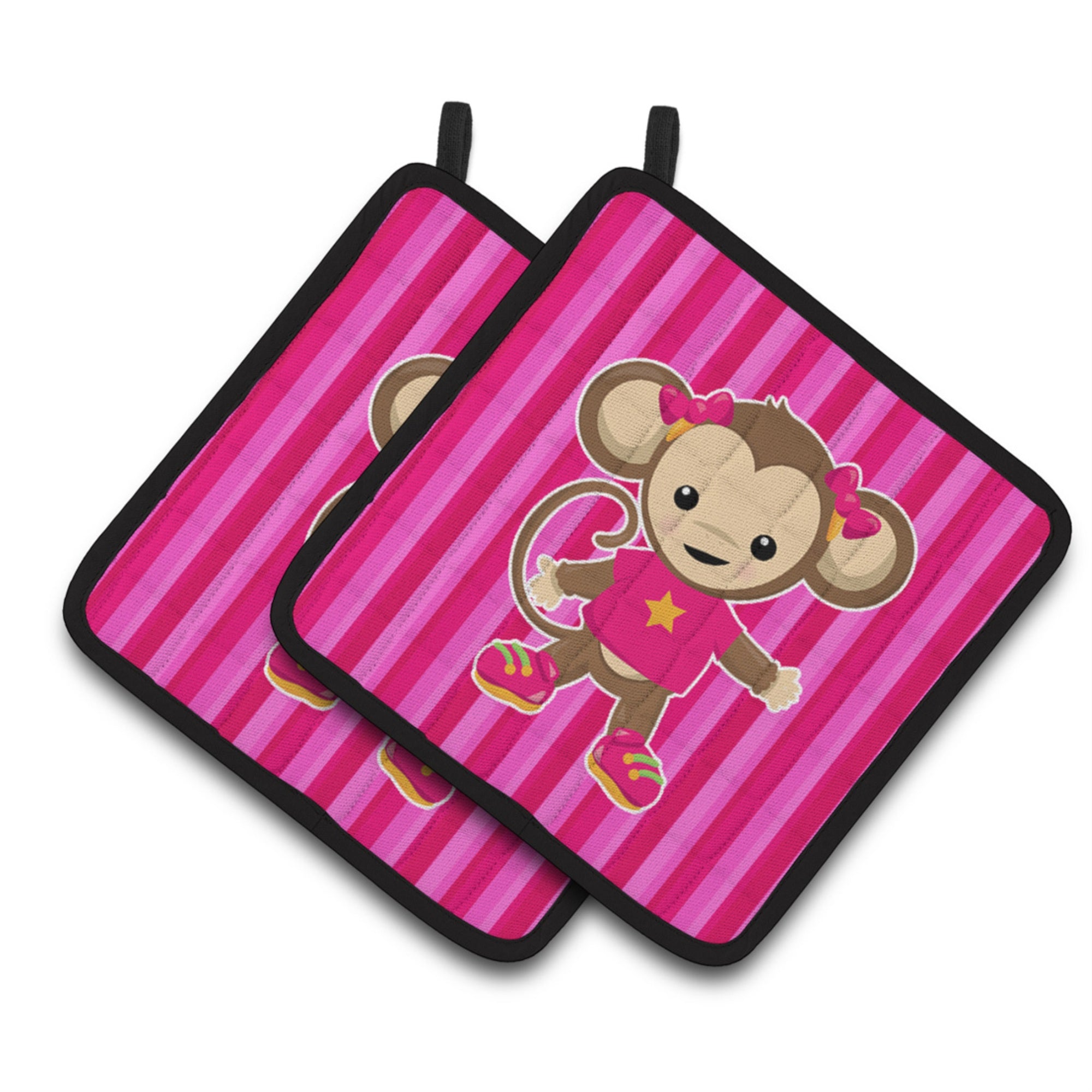 'Caroline'S Treasures Bb7020Pthd Monkey On Pink Stripes Pair Of Pot Holders, 7.5 X 7.5'''', Multicolor''