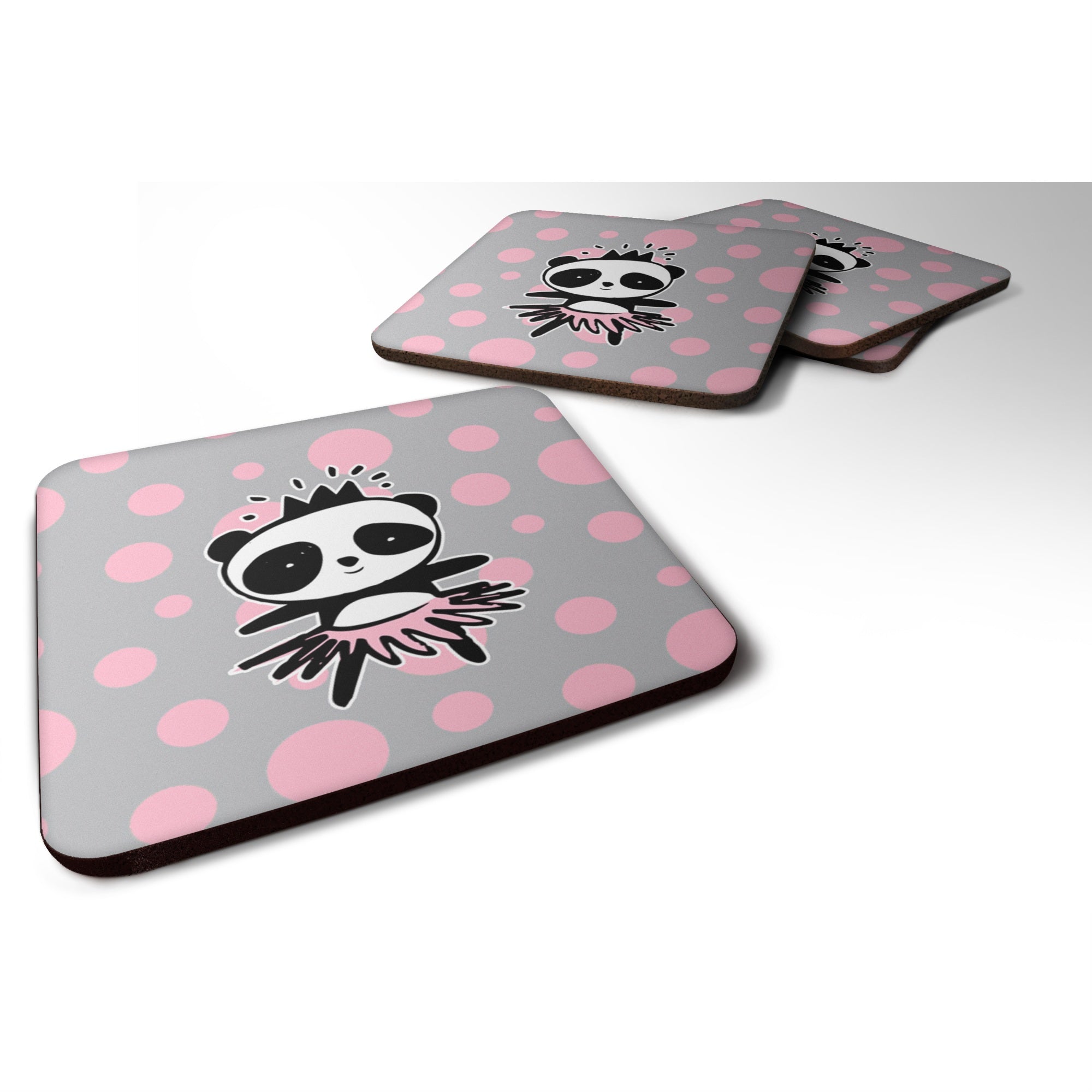 'Caroline'S Treasures Panda Bear Ballerina Foam Coaster Set Of 4, 3.5, Multicolor''