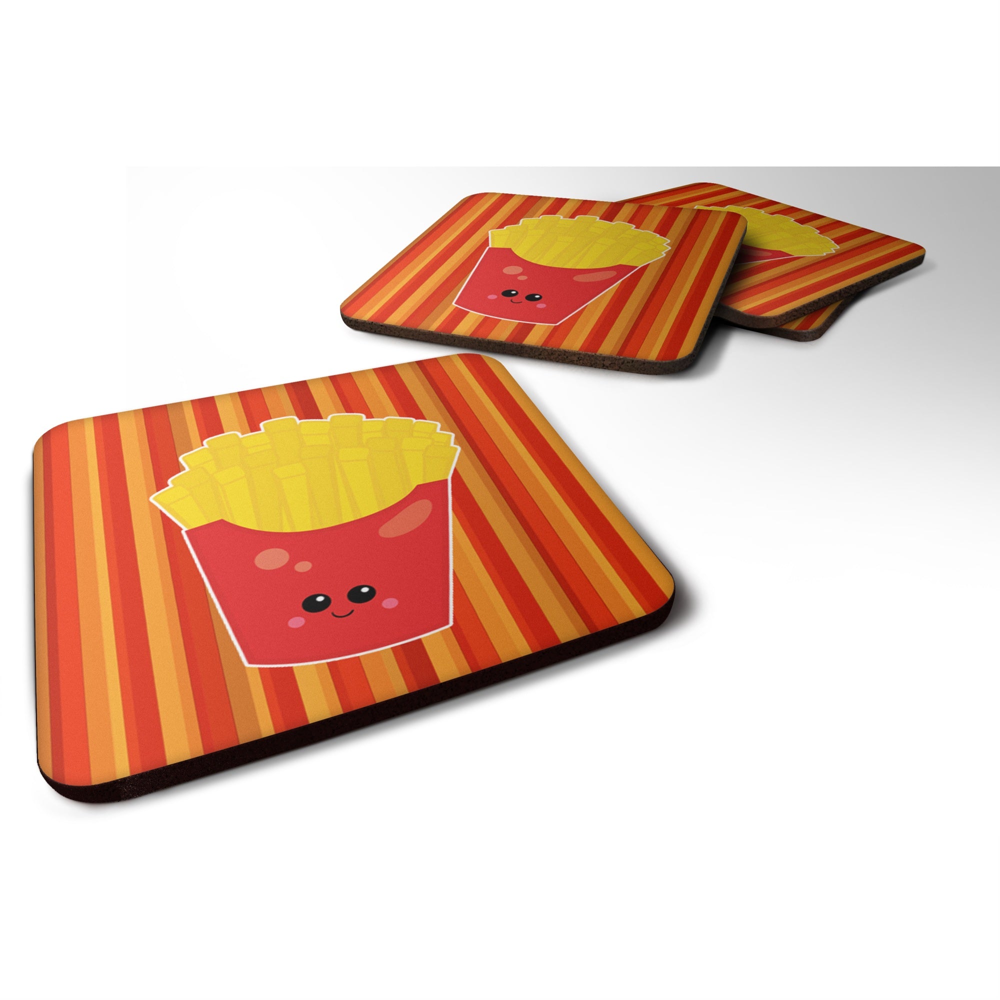 'Caroline'S Treasures French Fries Face Foam Coaster Set Of 4, 3.5, Multicolor''