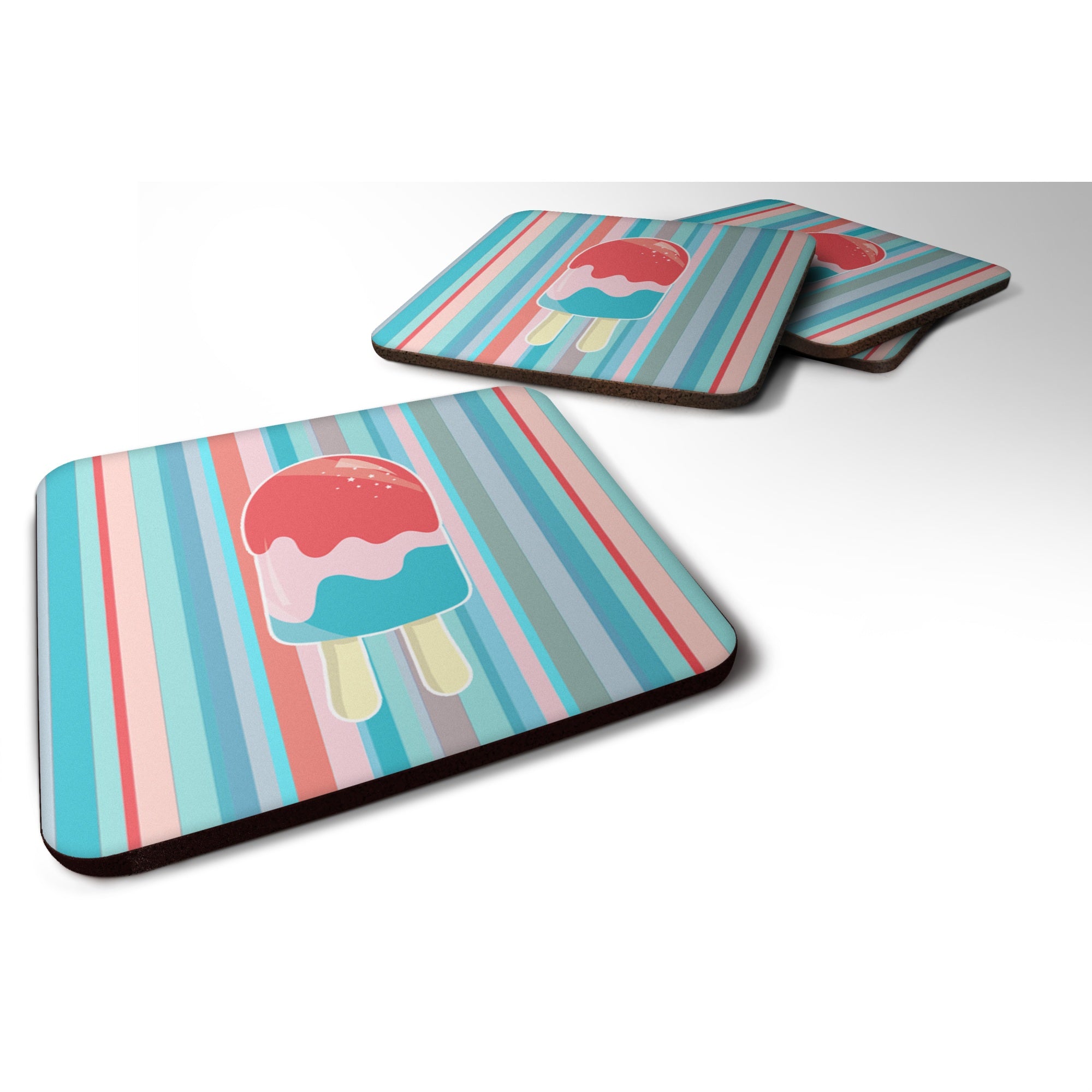 'Caroline'S Treasures Ice Pop Popcicle Red Pink Blue Foam Coaster Set Of 4, 3.5, Multicolor''