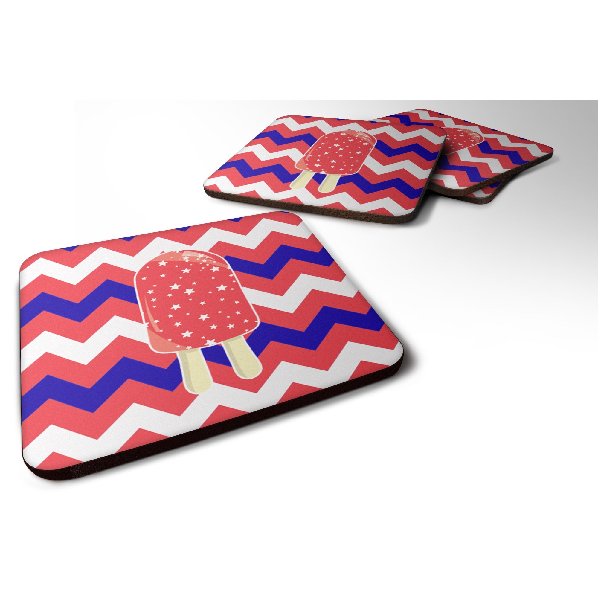 'Caroline'S Treasures Ice Pop Popcicle Red White Blue Foam Coaster Set Of 4, 3.5, Multicolor''