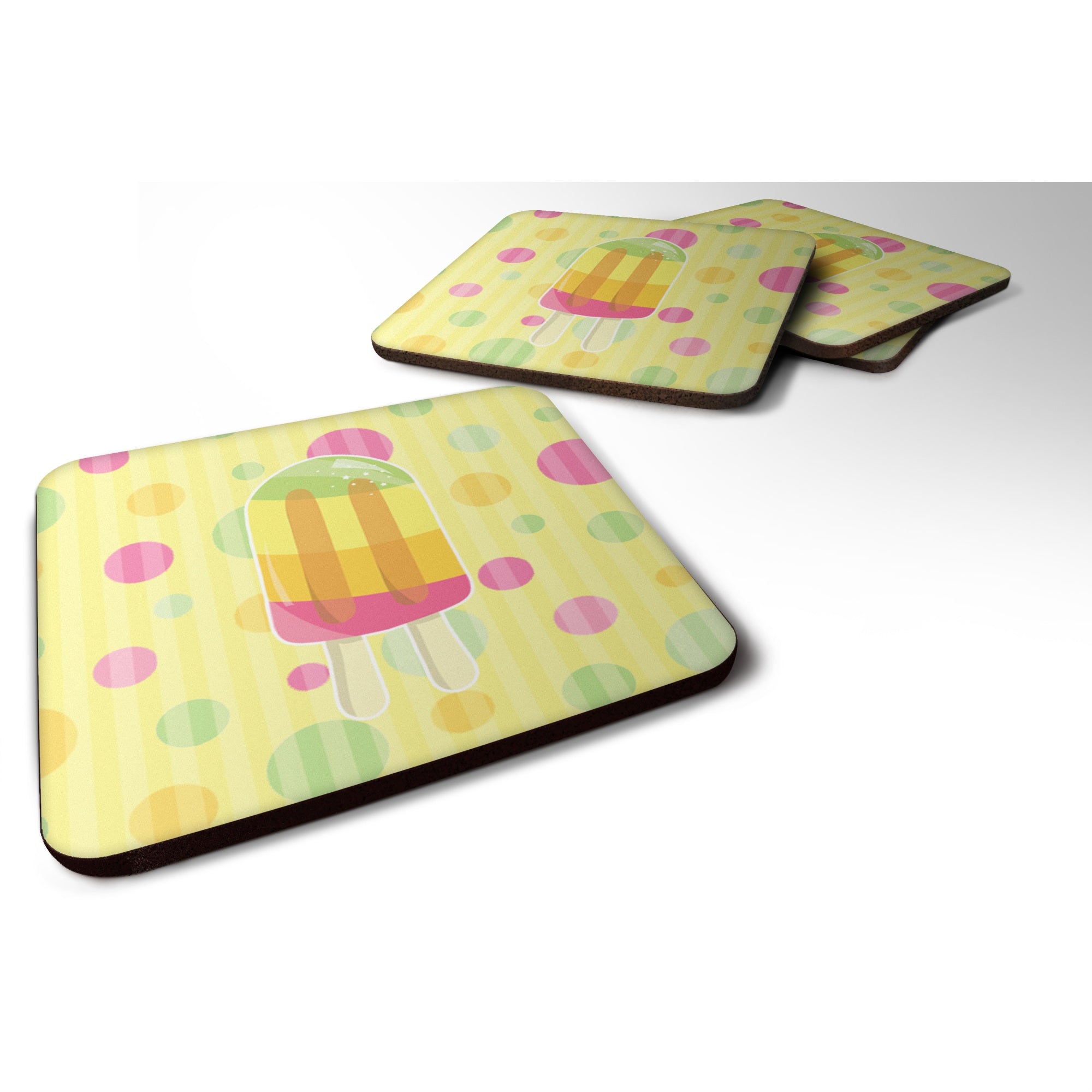 'Caroline'S Treasures Ice Pop Popcicle Polkadots Foam Coaster Set Of 4, 3.5, Multicolor''