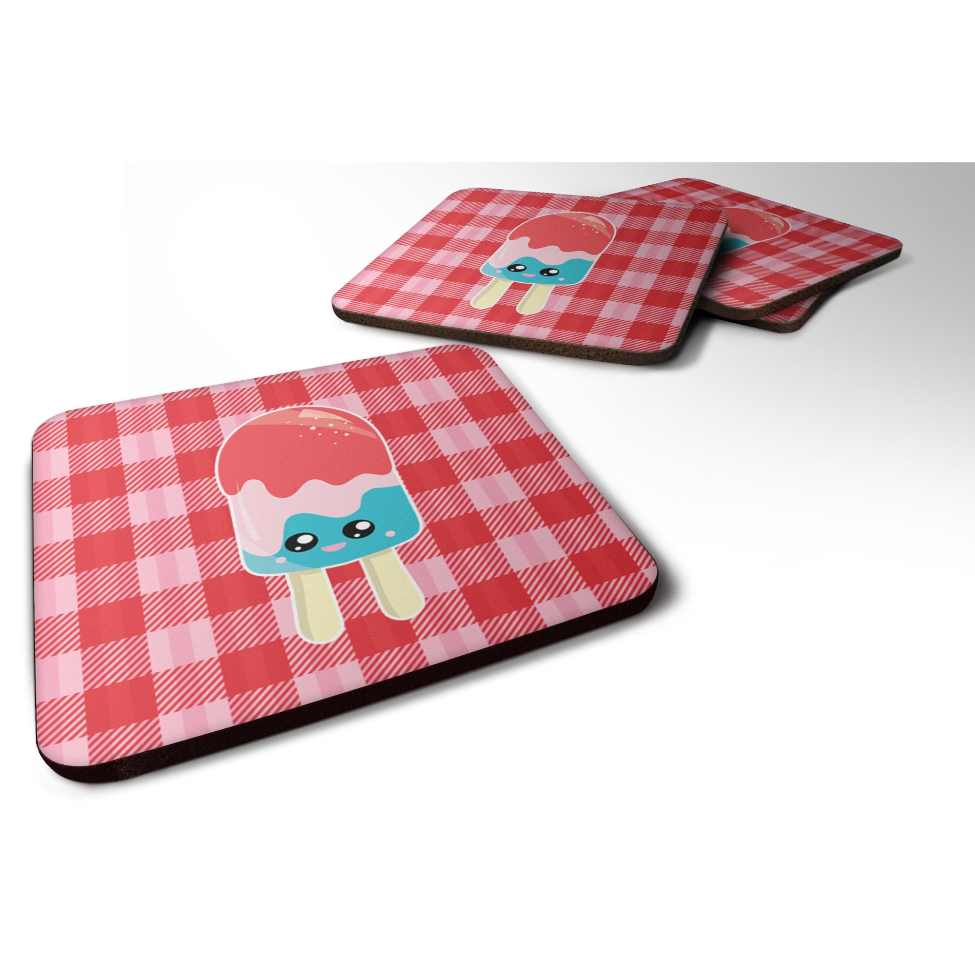 'Caroline'S Treasures Ice Pop Popcicle Face Gingham Foam Coaster, 3.5'''', Multicolor''
