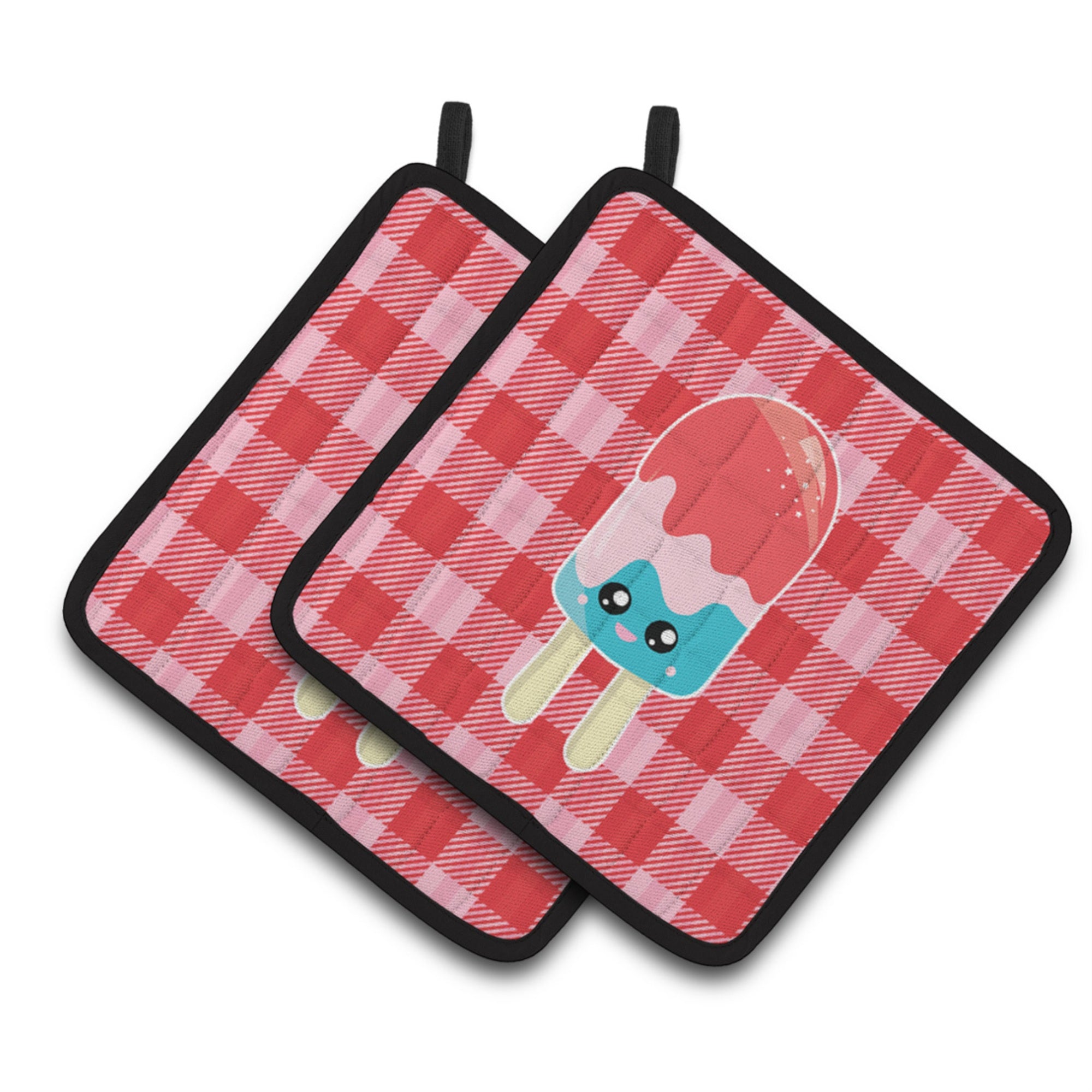 'Caroline'S Treasures Bb7067Pthd Ice Pop Popcicle Face Gingham Pair Of Pot Holders, 7.5 X 7.5'''', Multicolor''