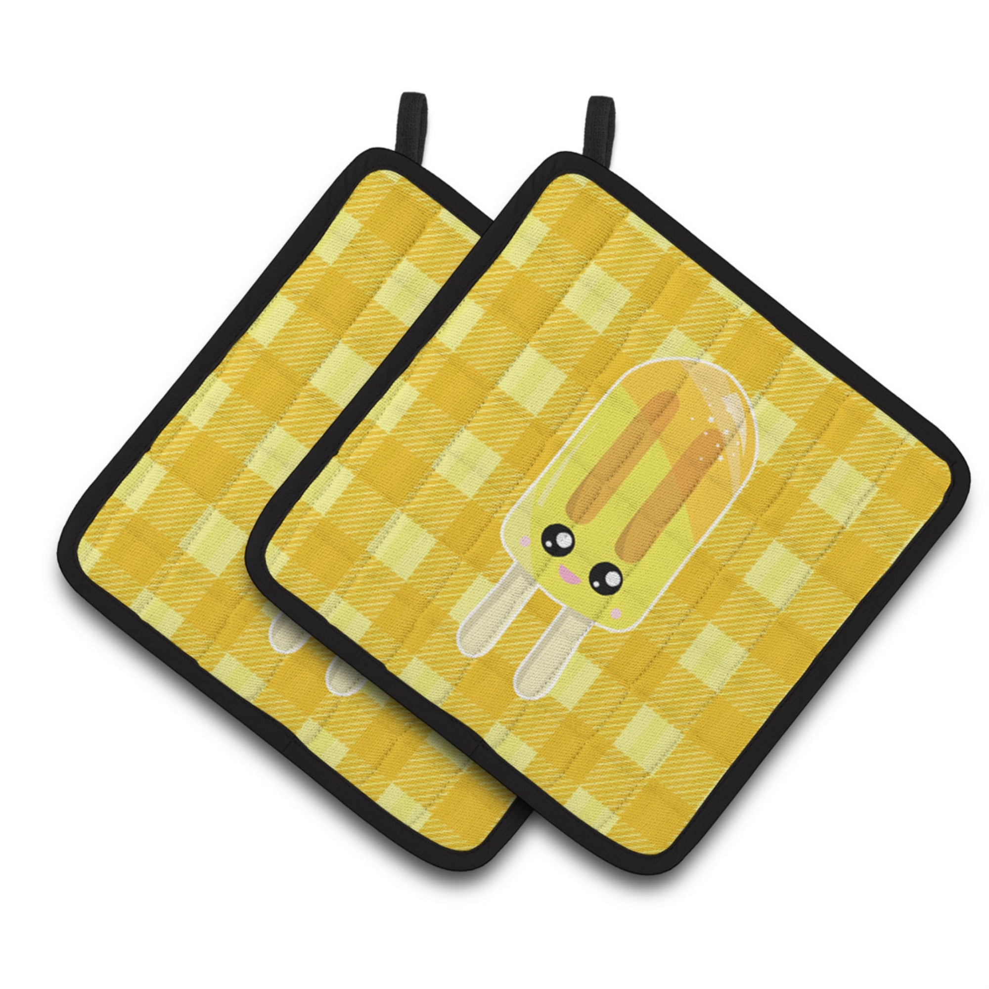 'Caroline'S Treasures Ice Pop Popcicle Face Gingham Yellow Pair Of Pot Holders, 7.5 X 7.5, Multicolor''