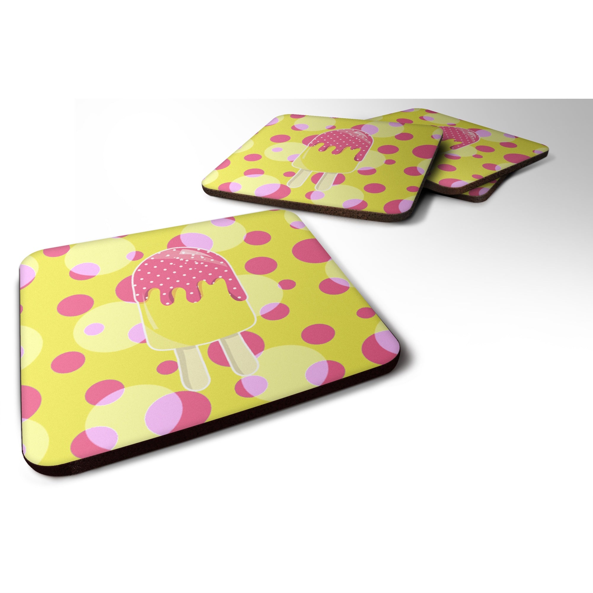 'Caroline'S Treasures Ice Pop Popcicle Pink Yellow Foam Coaster Set Of 4, 3.5, Multicolor''