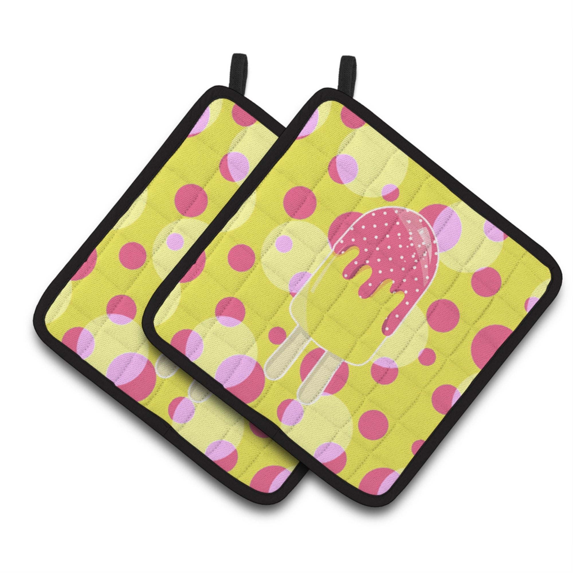 'Caroline'S Treasures Ice Pop Popcicle Pink Yellow Pair Of Pot Holders, 7.5 X 7.5, Multicolor''