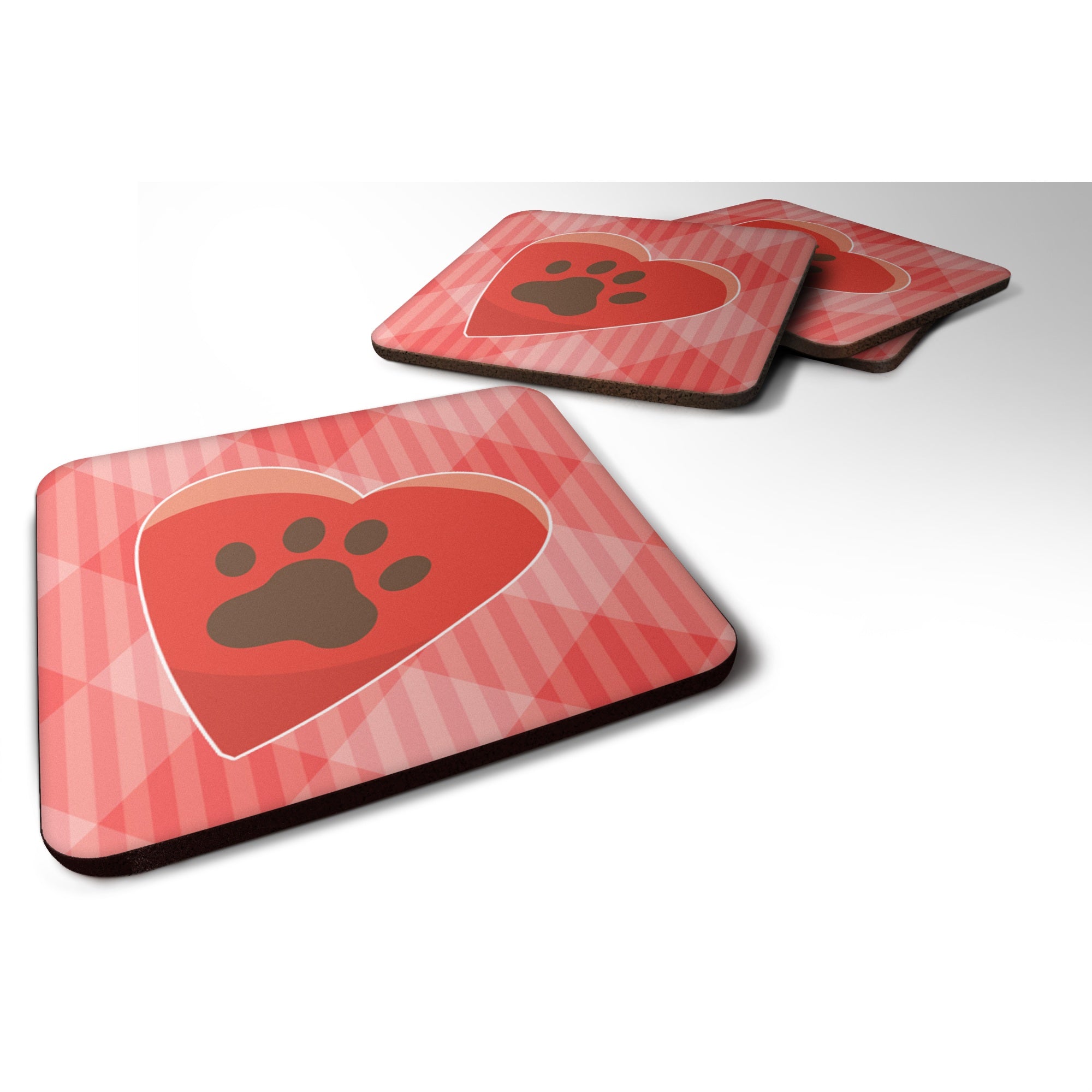 'Caroline'S Treasures Puppy Pawprint Heart Foam Coaster Set Of 4, 3.5, Multicolor''