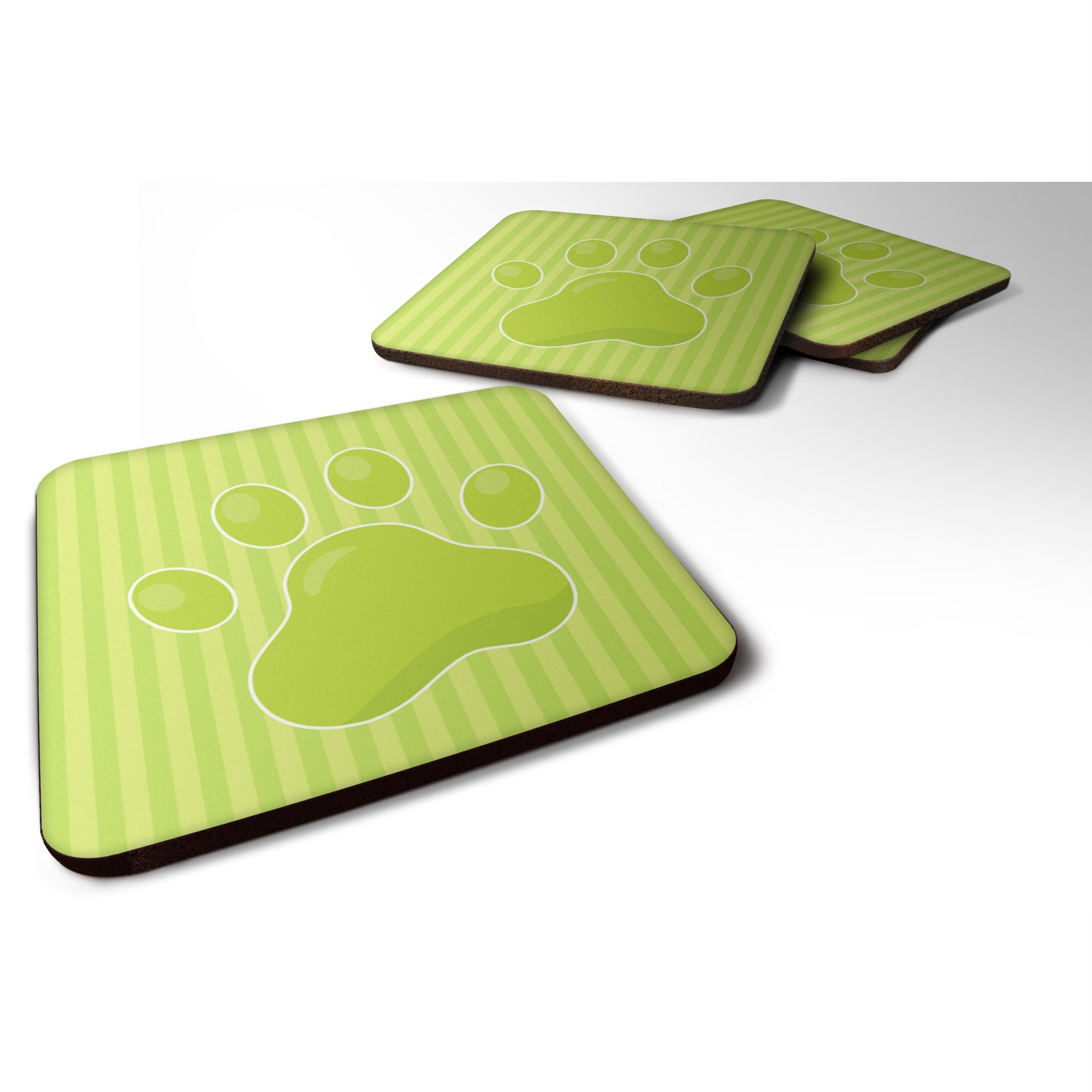 'Caroline'S Treasures Puppy Pawprint Green Stripes Foam Coaster Set Of 4, 3.5, Multicolor''