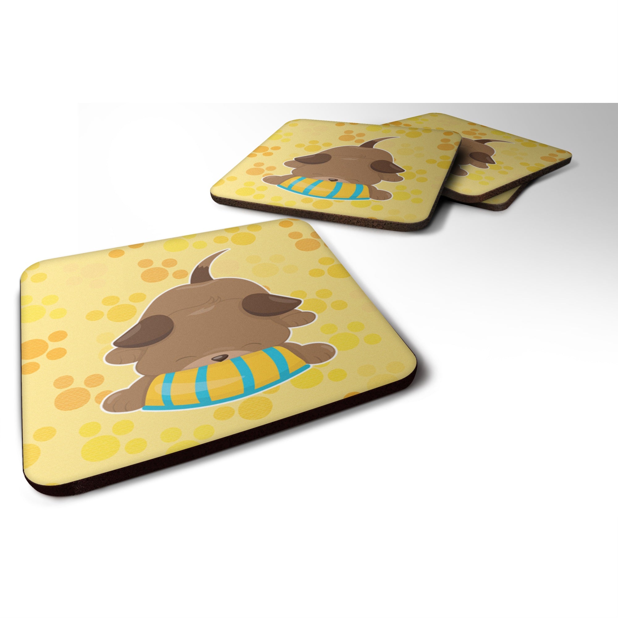 'Caroline'S Treasures Puppy On Yellow Pawprints Foam Coaster Set Of 4, 3.5, Multicolor''