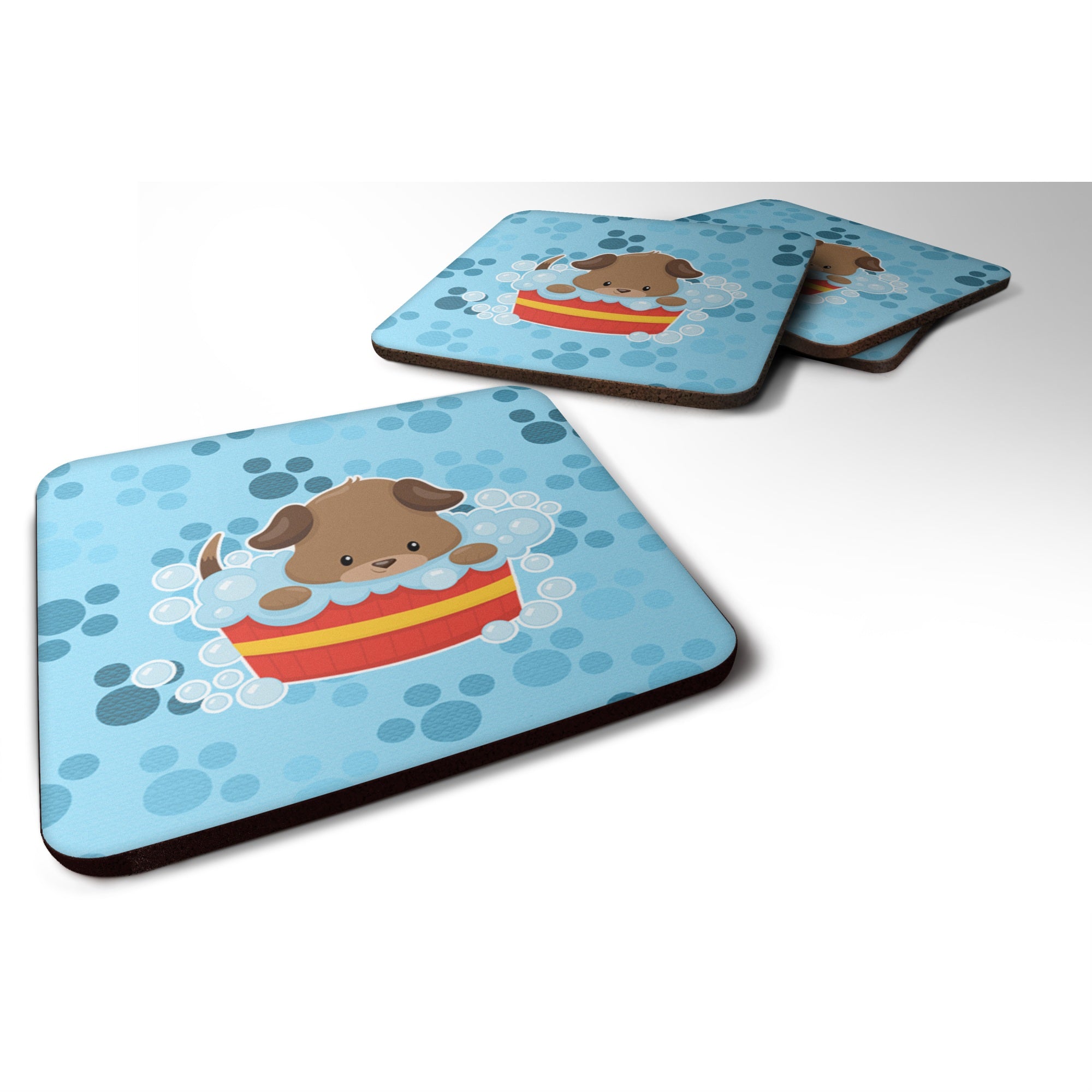 'Caroline'S Treasures Puppy Taking A Bath Foam Coaster Set Of 4, 3.5, Multicolor''