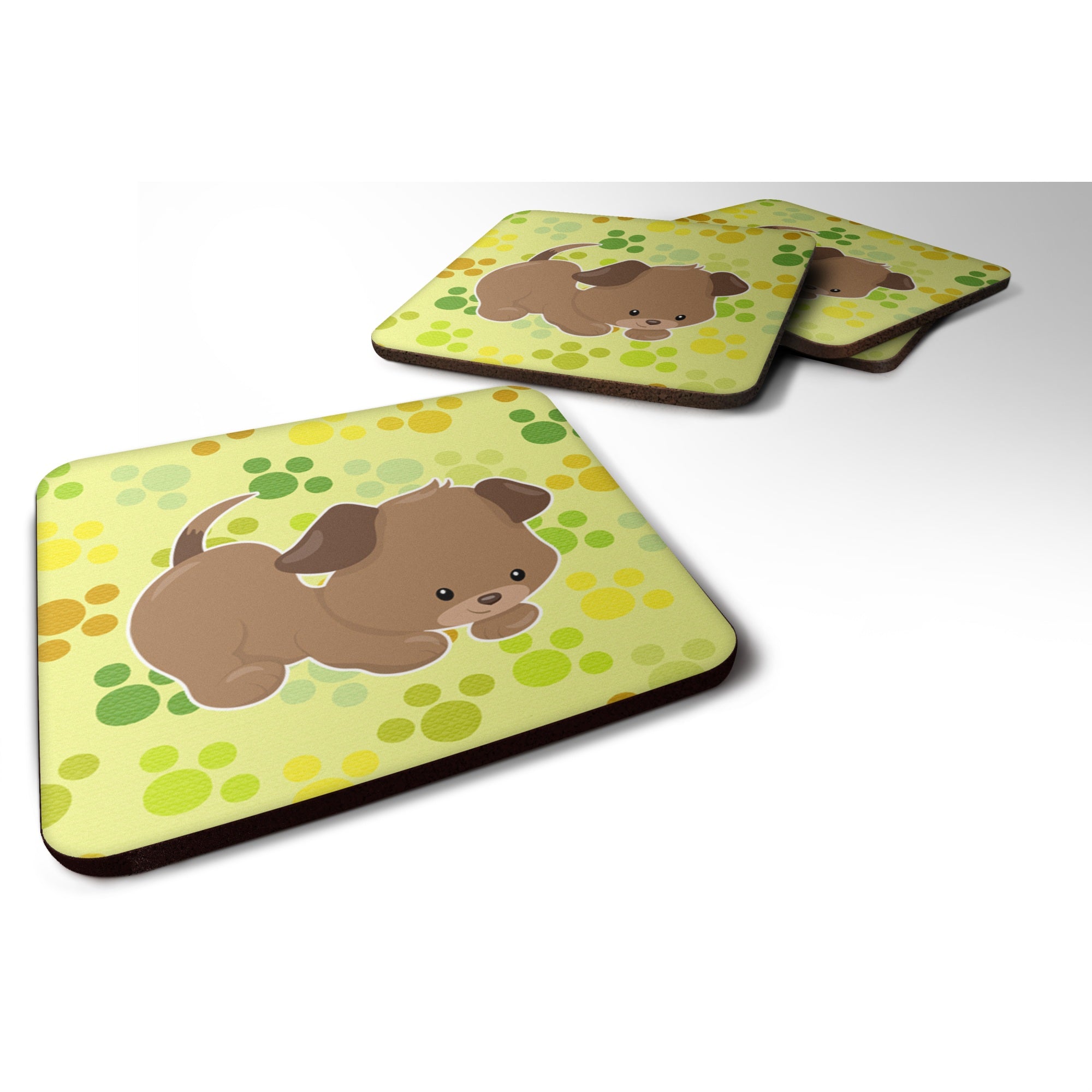 'Caroline'S Treasures Puppy On Green Pawprints Foam Coaster Set Of 4, 3.5, Multicolor''
