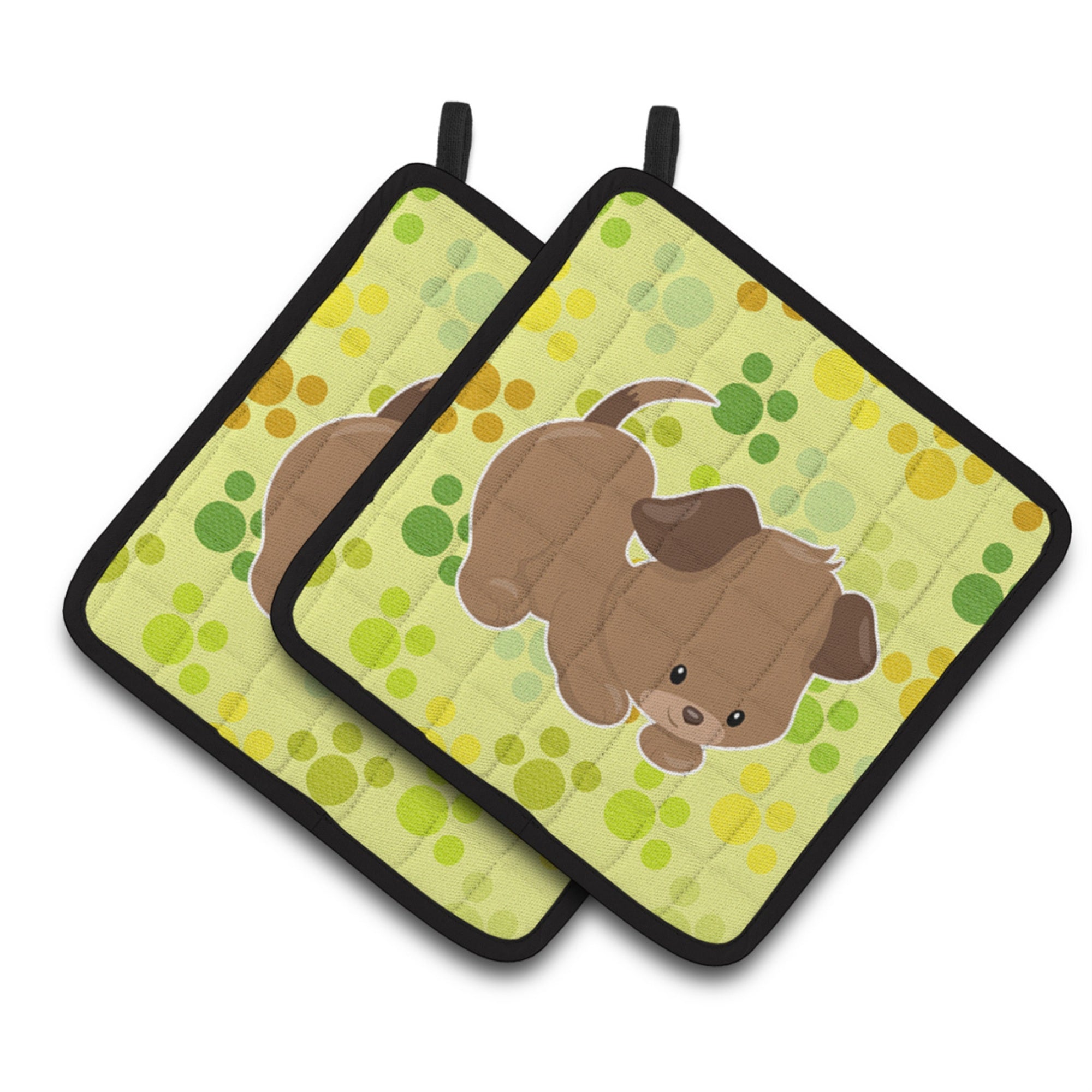 'Caroline'S Treasures Puppy On Green Pawprints Pair Of Pot Holders, 7.5 X 7.5, Multicolor''