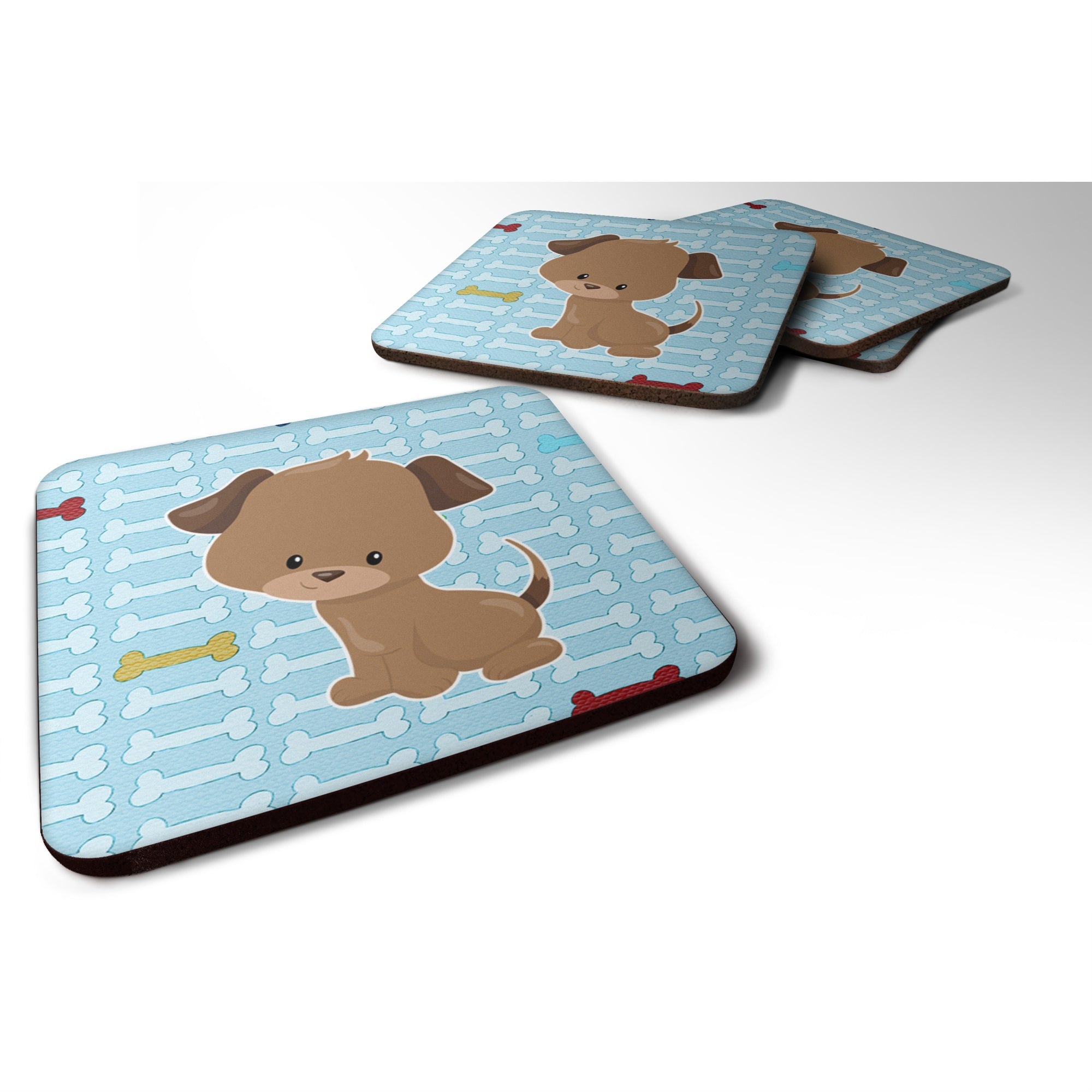 'Caroline'S Treasures Puppy On Blue Bones Foam Coaster Set Of 4, 3.5, Multicolor''
