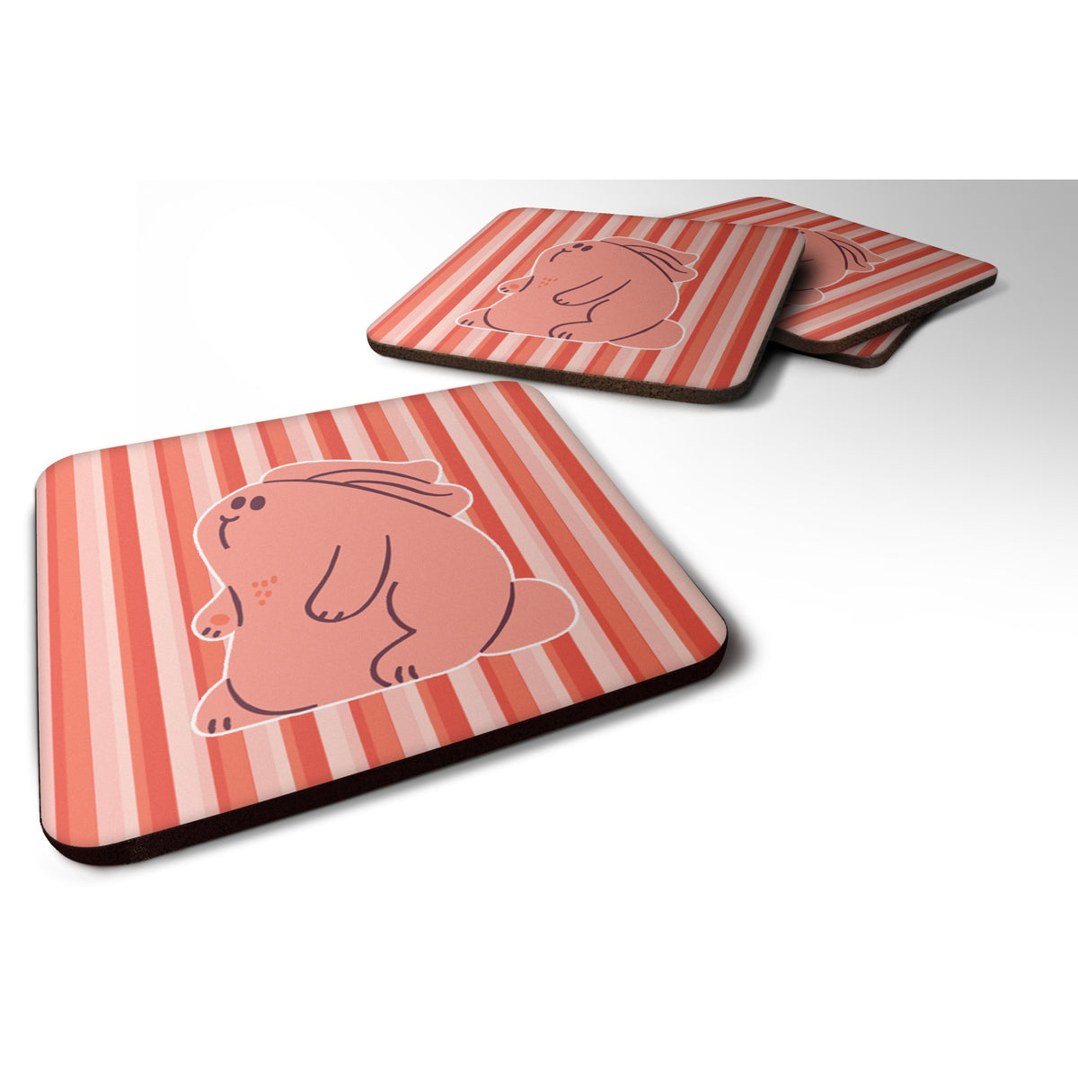 'Caroline'S Treasures Rabbit On Pink Stripes Foam Coaster Set Of 4, 3.5, Multicolor''