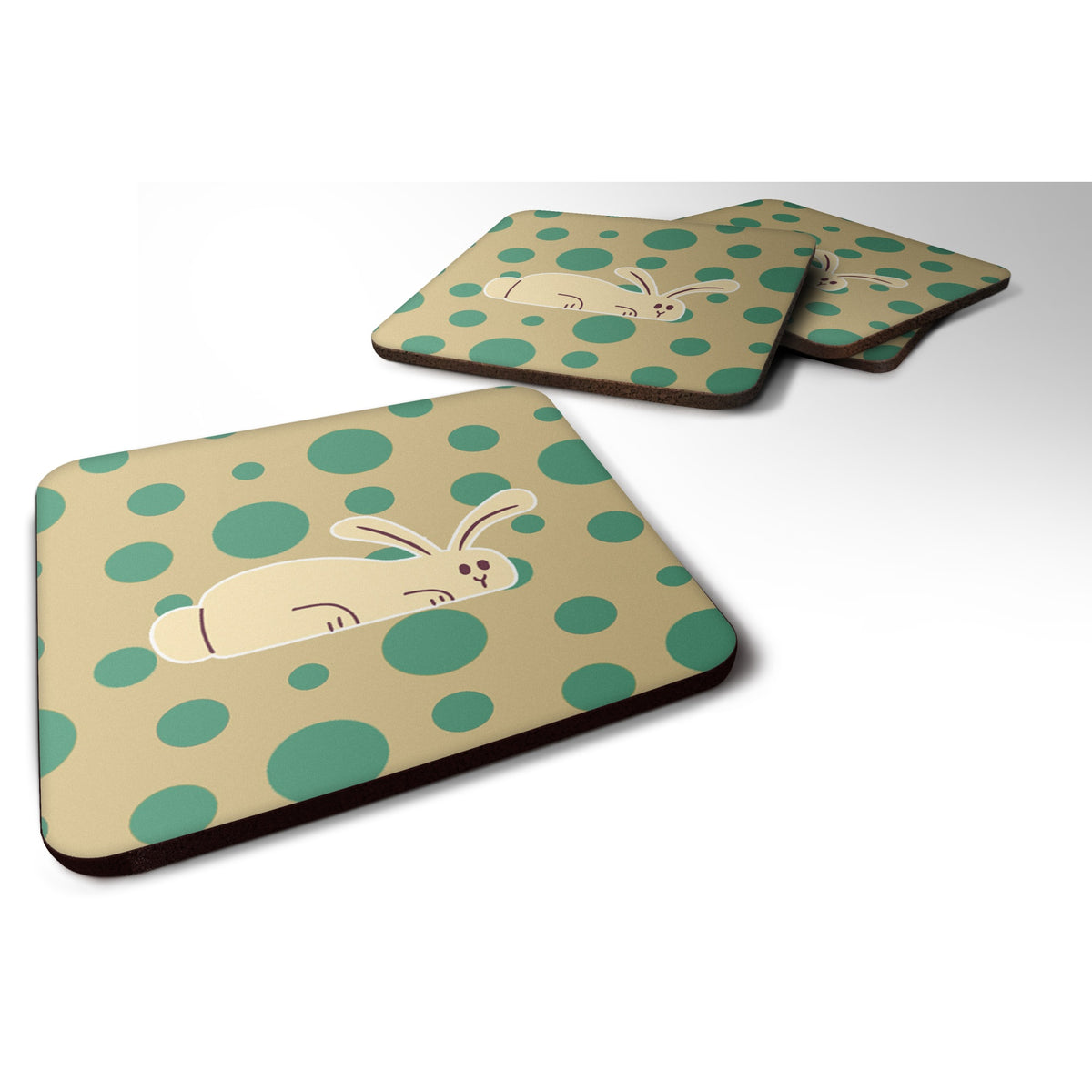 'Caroline'S Treasures Rabbit On Polkadots Foam Coaster Set Of 4, 3.5, Multicolor''