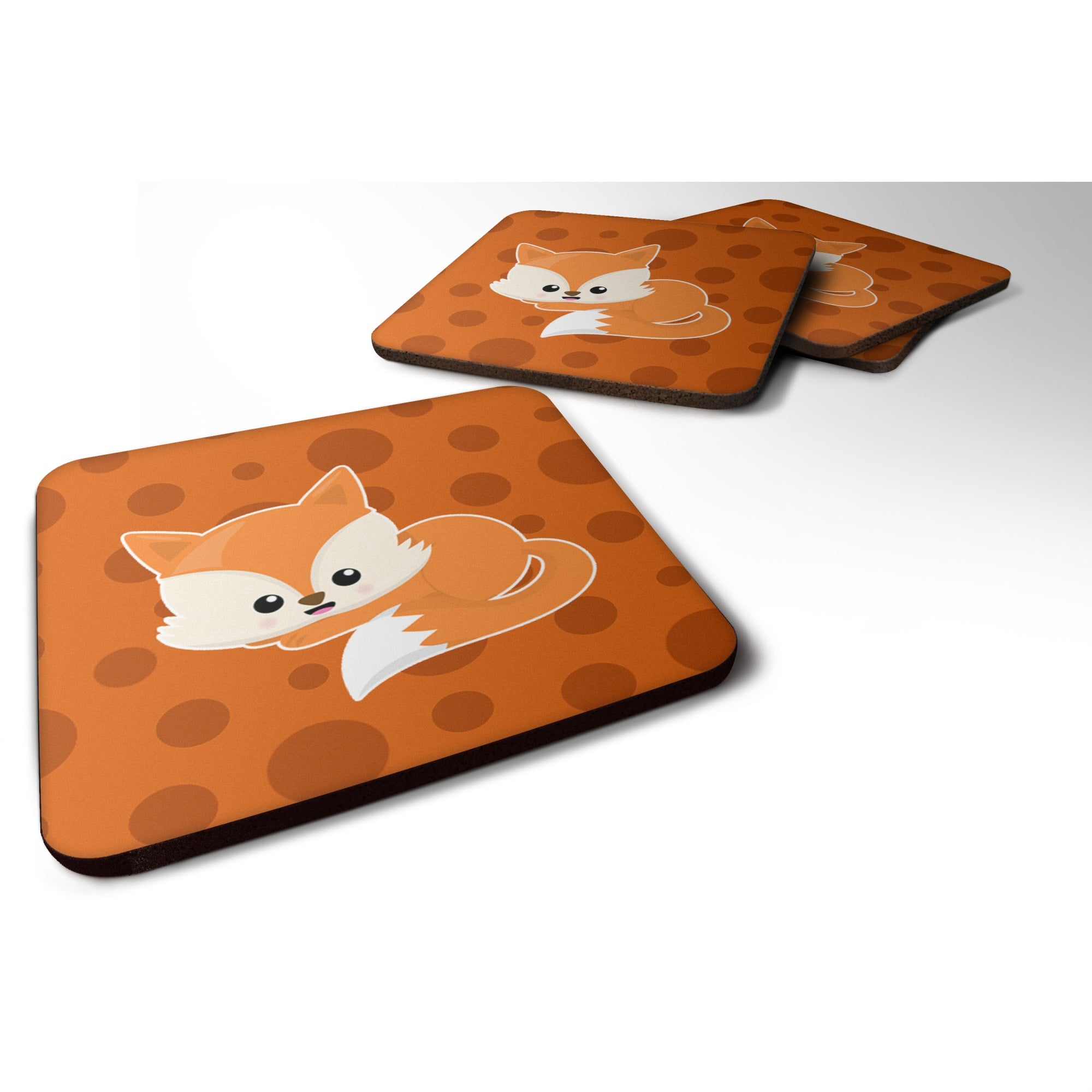 'Caroline'S Treasures Baby Fox Polkadot Foam Coaster Set Of 4, 3.5, Multicolor''