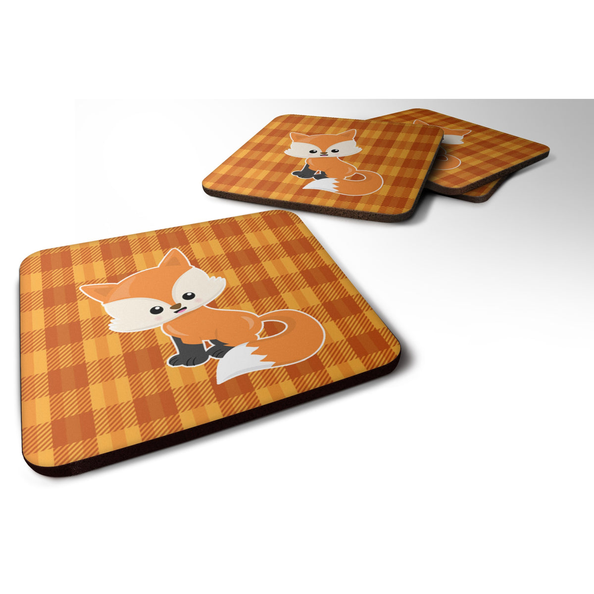 'Caroline'S Treasures Baby Fox Gingham Foam Coaster Set Of 4, 3.5, Multicolor''