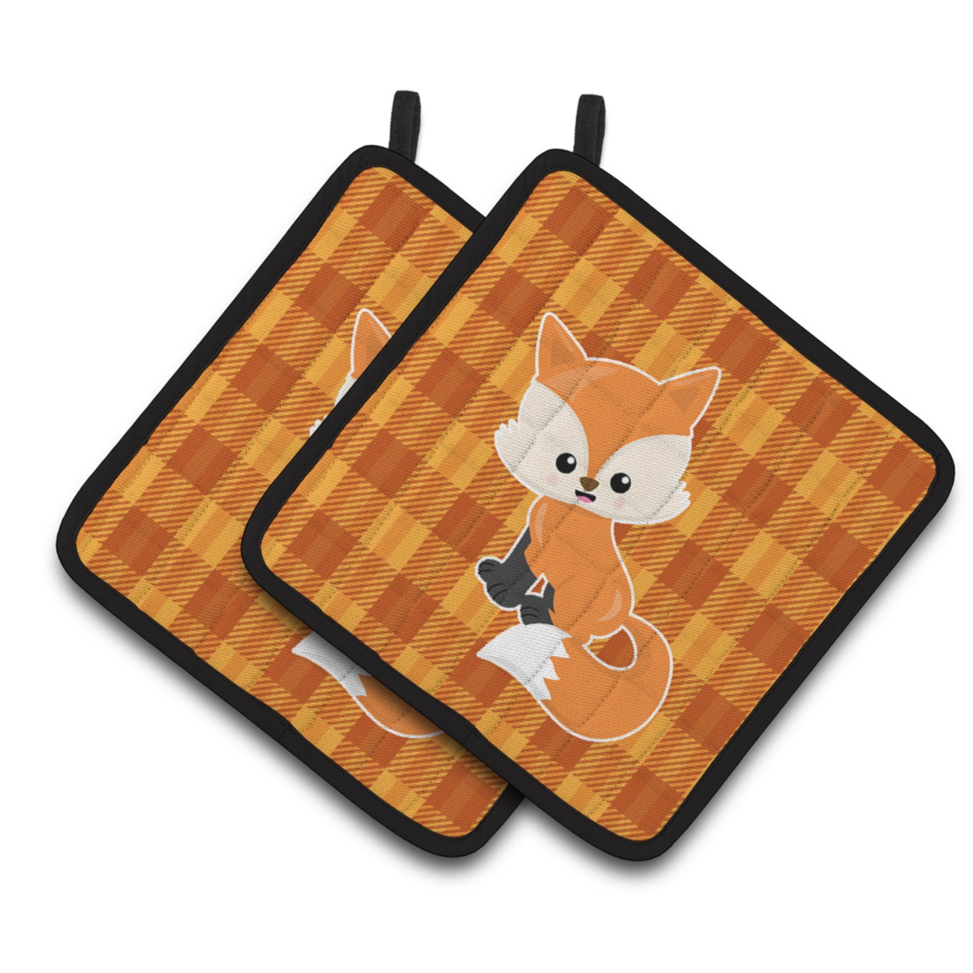'Caroline'S Treasures Bb7087Pthd Baby Fox Gingham Pair Of Pot Holders, 7.5 X 7.5'''', Multicolor''