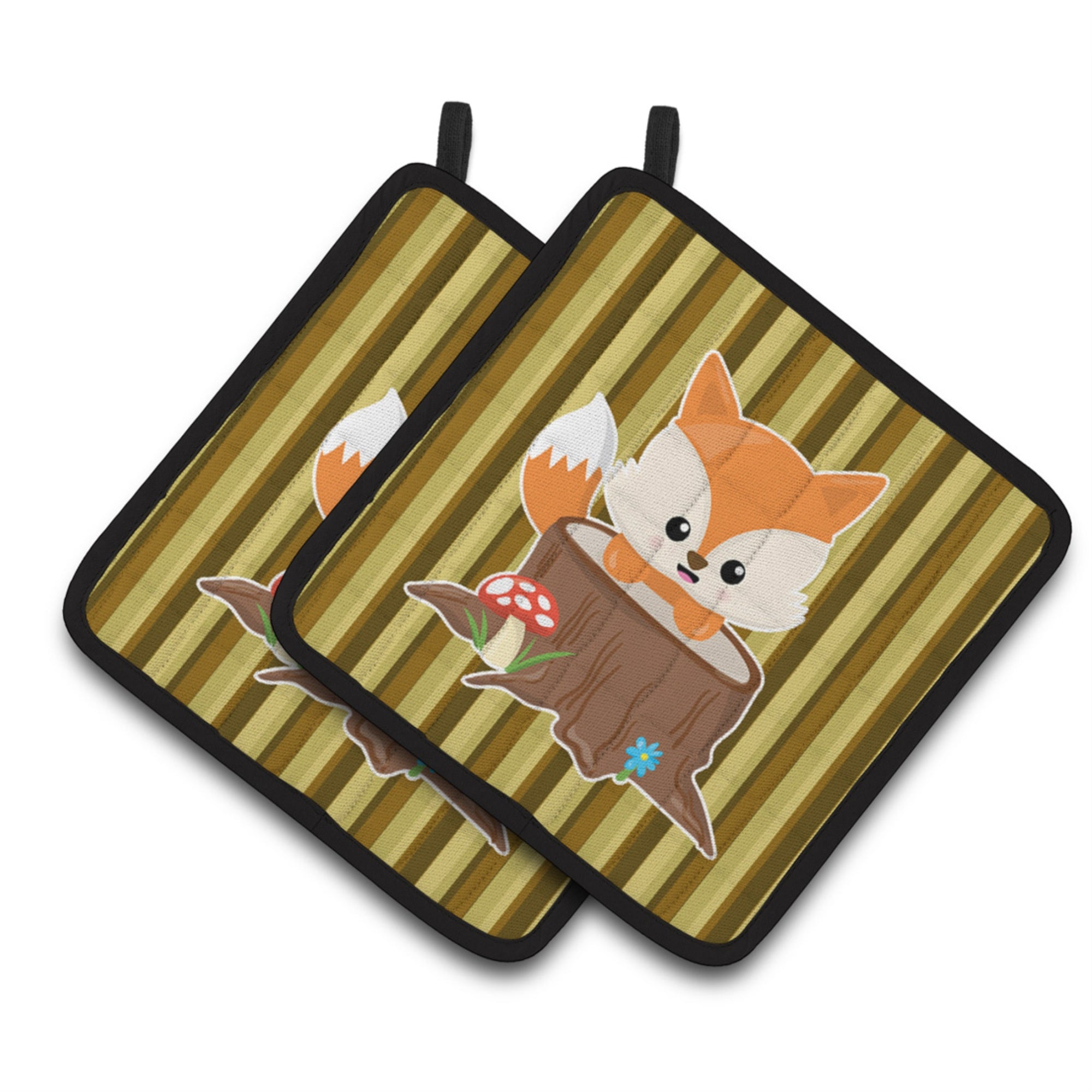 'Caroline'S Treasures Bb7088Pthd Baby Fox Tree Stripes Pair Of Pot Holders, 7.5 X 7.5'''', Multicolor''