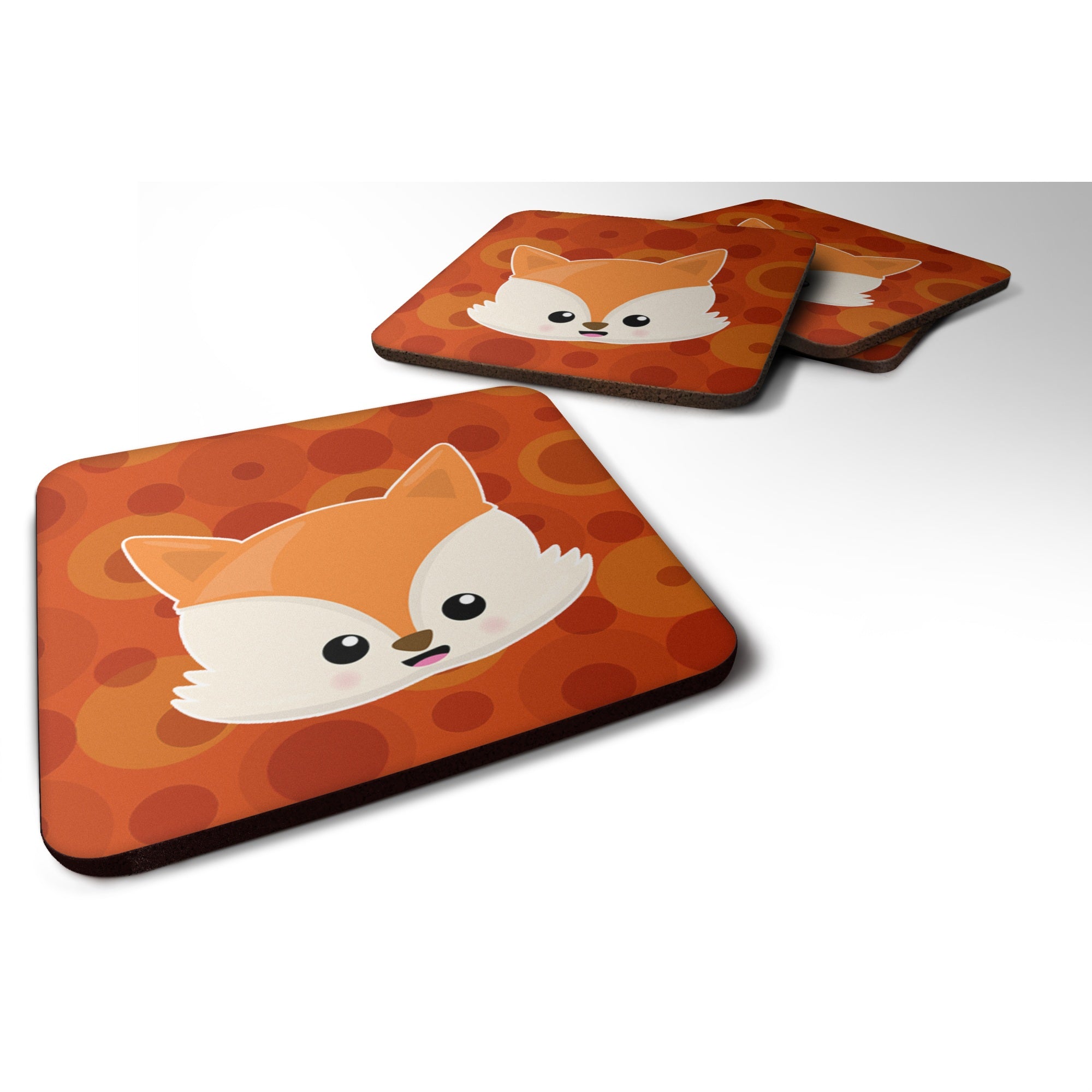 'Caroline'S Treasures Baby Fox Face Polkadots Foam Coaster Set Of 4, 3.5, Multicolor''